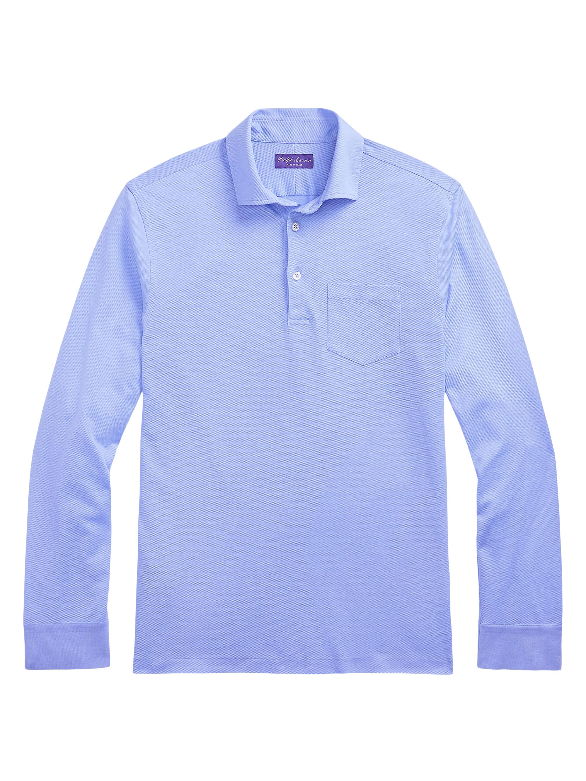 Ralph Lauren Purple Label Men's Piqué Cotton Long-Sleeve Polo Shirt - Medium Blue