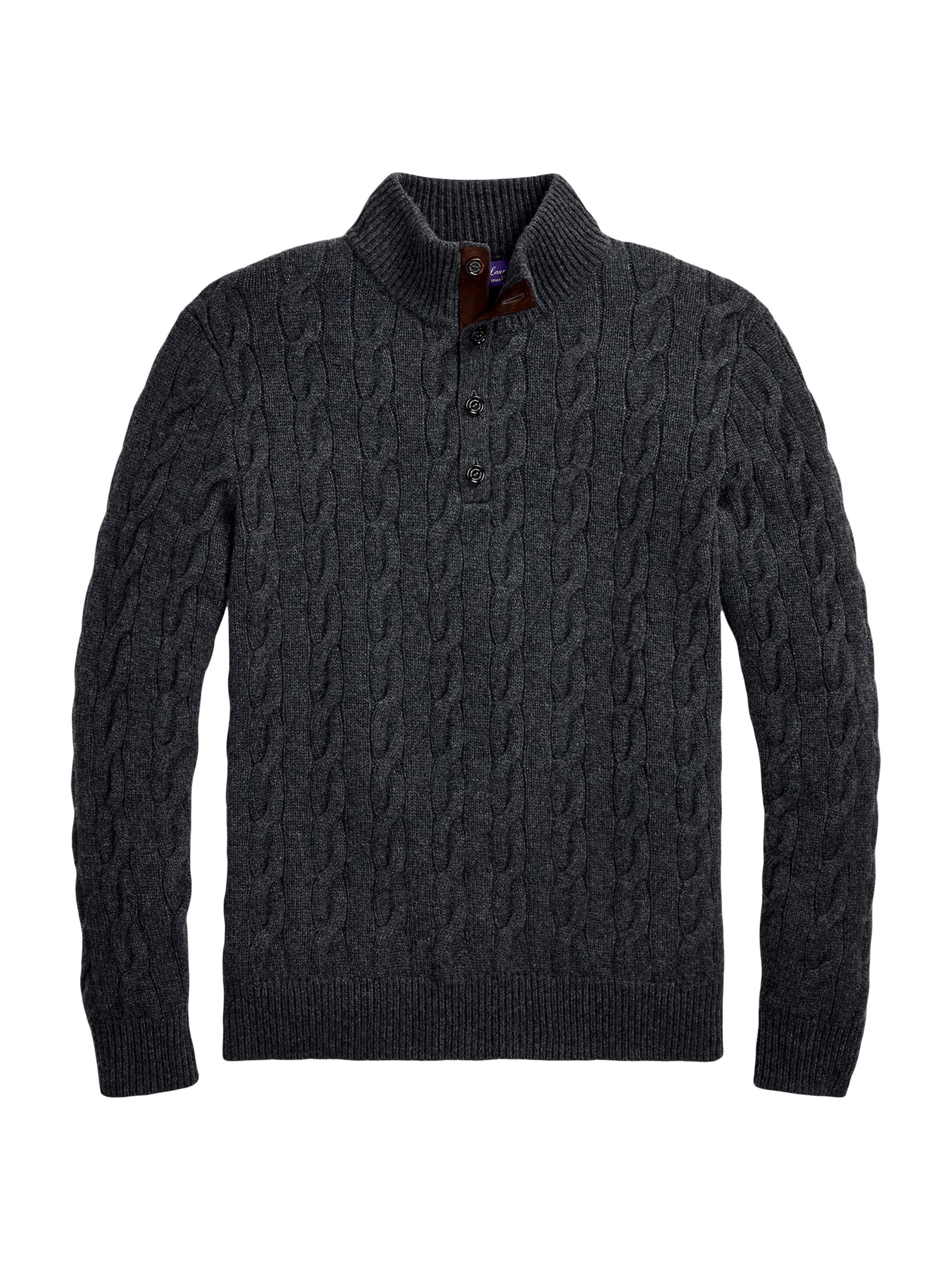 Ralph Lauren Purple Label Men's Cashmere Cable-Knit Mock Turtleneck Sweater - Dark Grey Melange