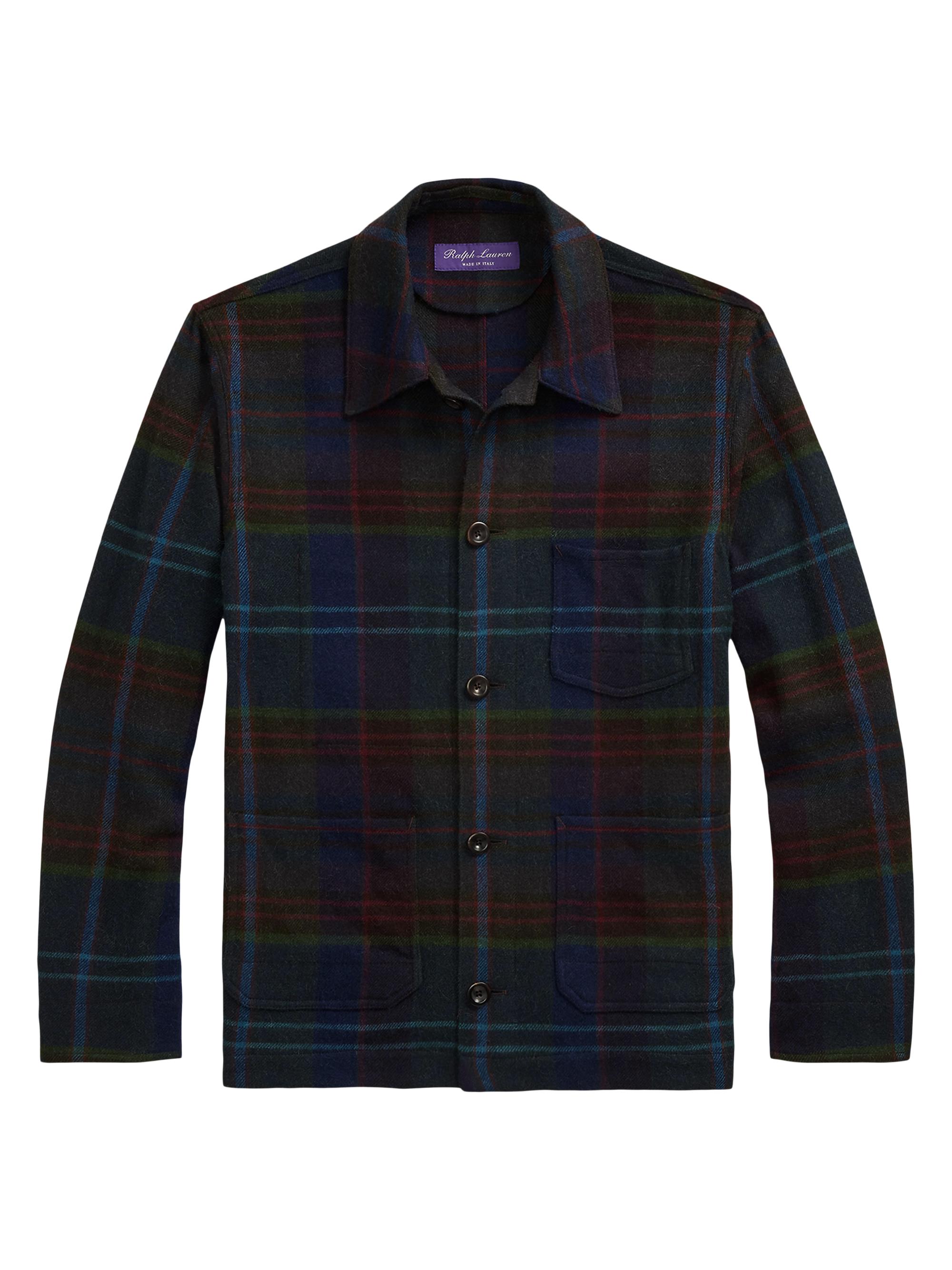 Ralph Lauren Purple Label Men's Shadow Plaid Shirt Jacket - Green Navy Multi