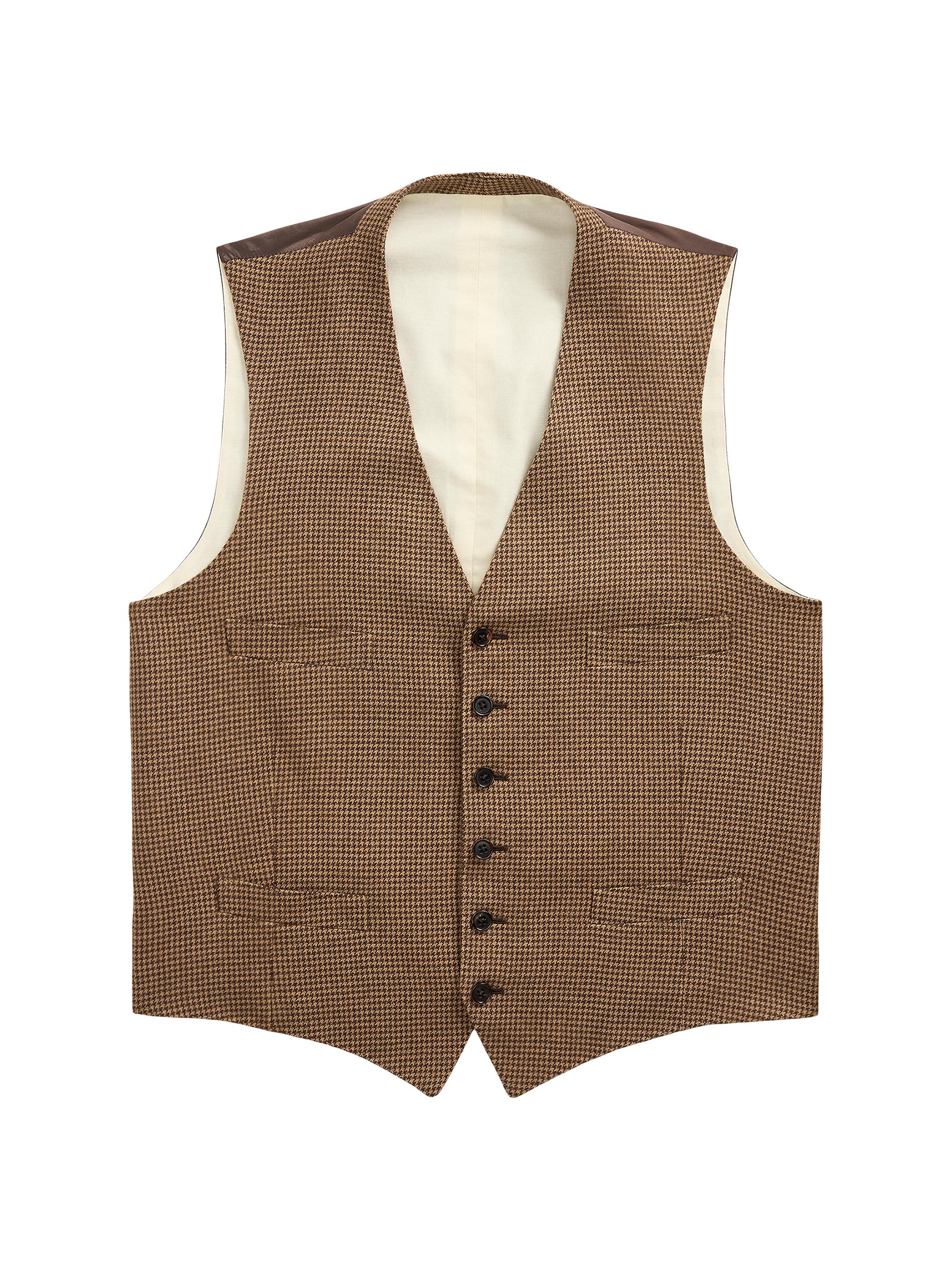 Ralph Lauren Purple Label Men's Houndstooth Wool-Silk-Cashmere Vest - Brown Tan