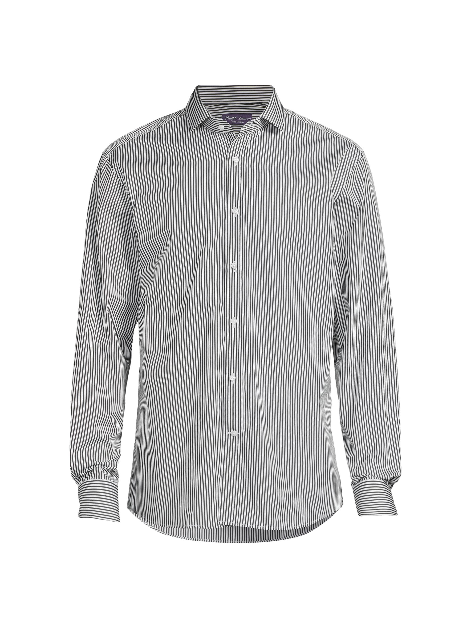 Ralph Lauren Purple Label Men's Striped Poplin Button-Front Shirt - Black White