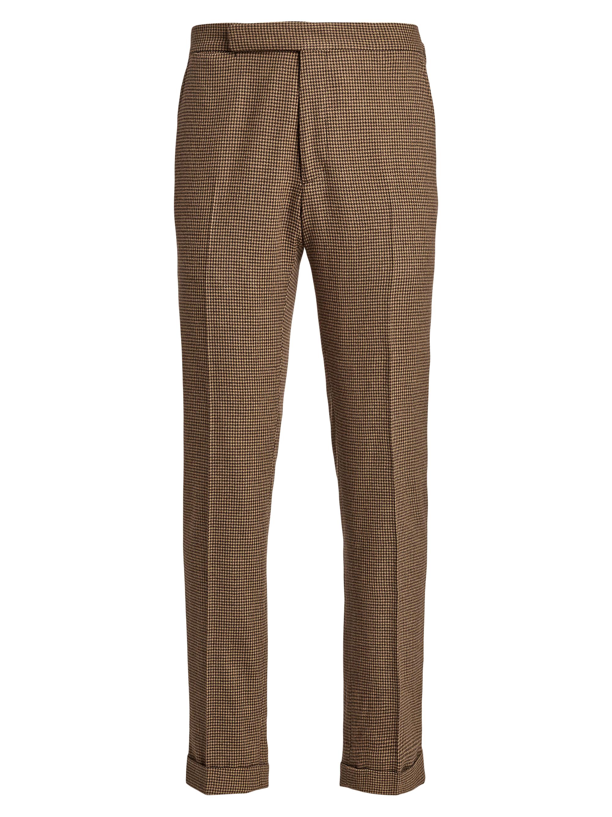 Ralph Lauren Purple Label Men's Houndstooth Wool-Blend Straight-Leg Trousers - Brown Tan
