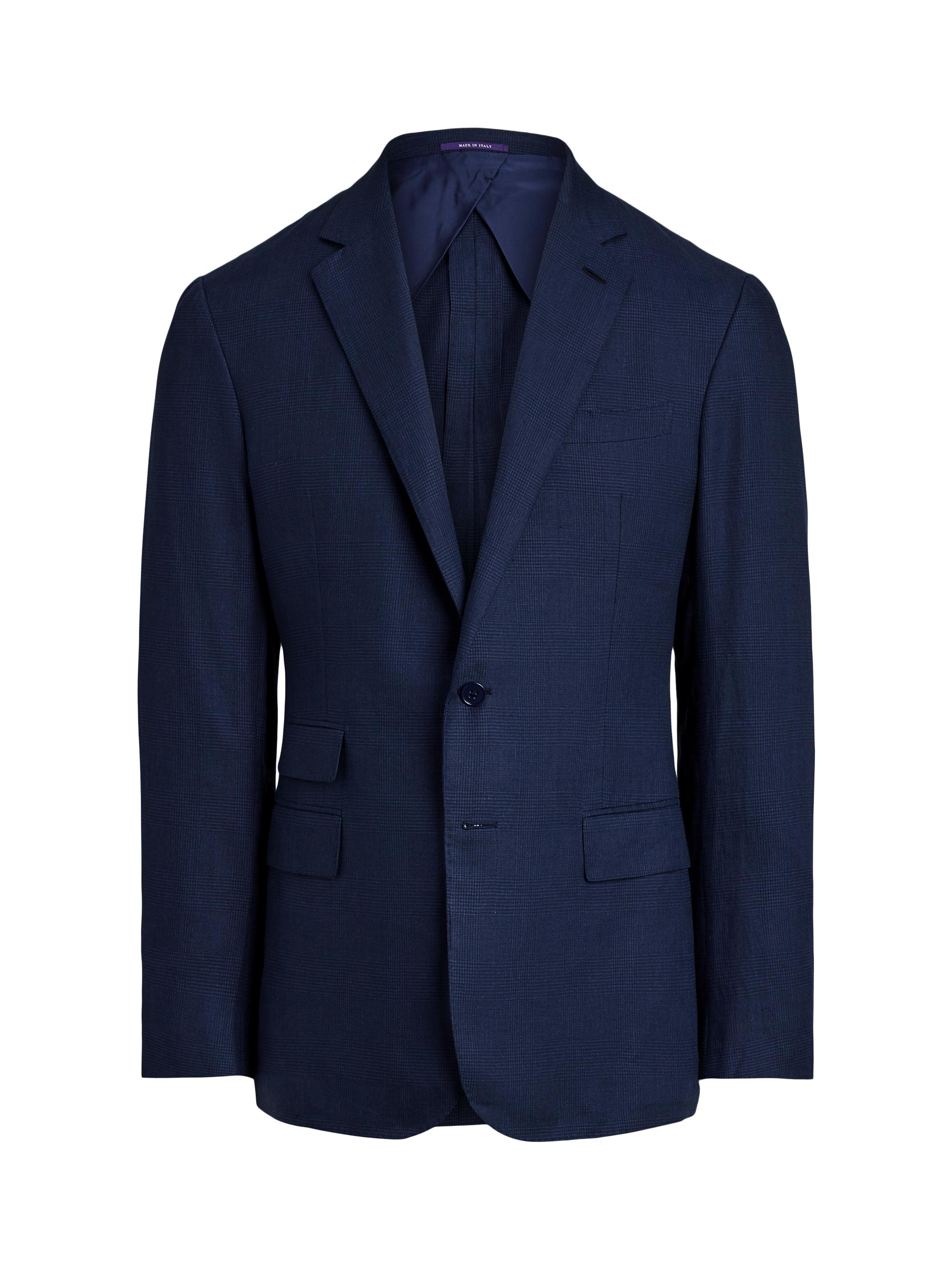 Ralph Lauren Purple Label Men's Kent Glenplaid Single-Breasted Linen-Silk Sportcoat - Navy Multi