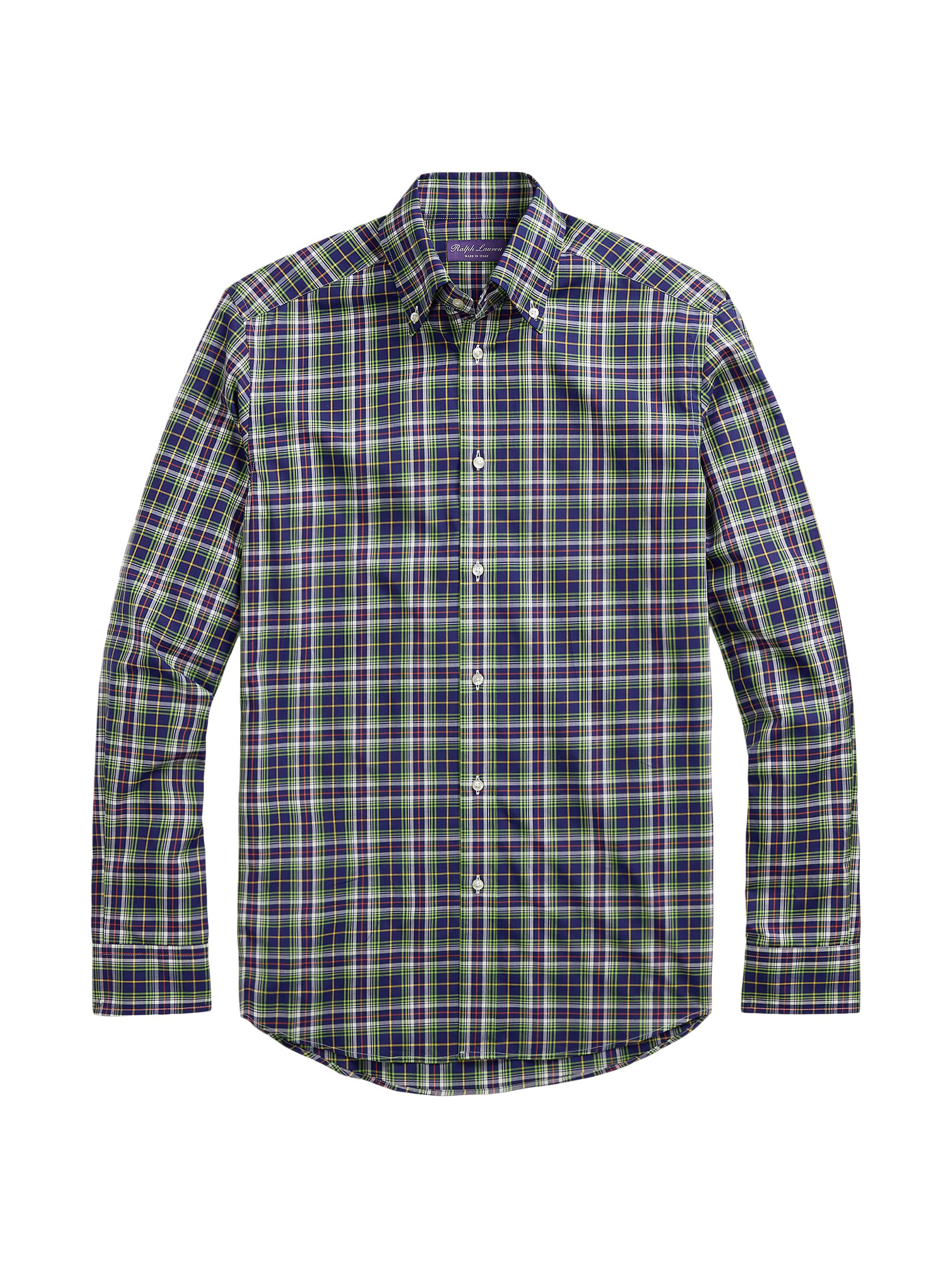Ralph Lauren Purple Label Men's Plaid Cotton Poplin Long-Sleeve Shirt - Navy Multi