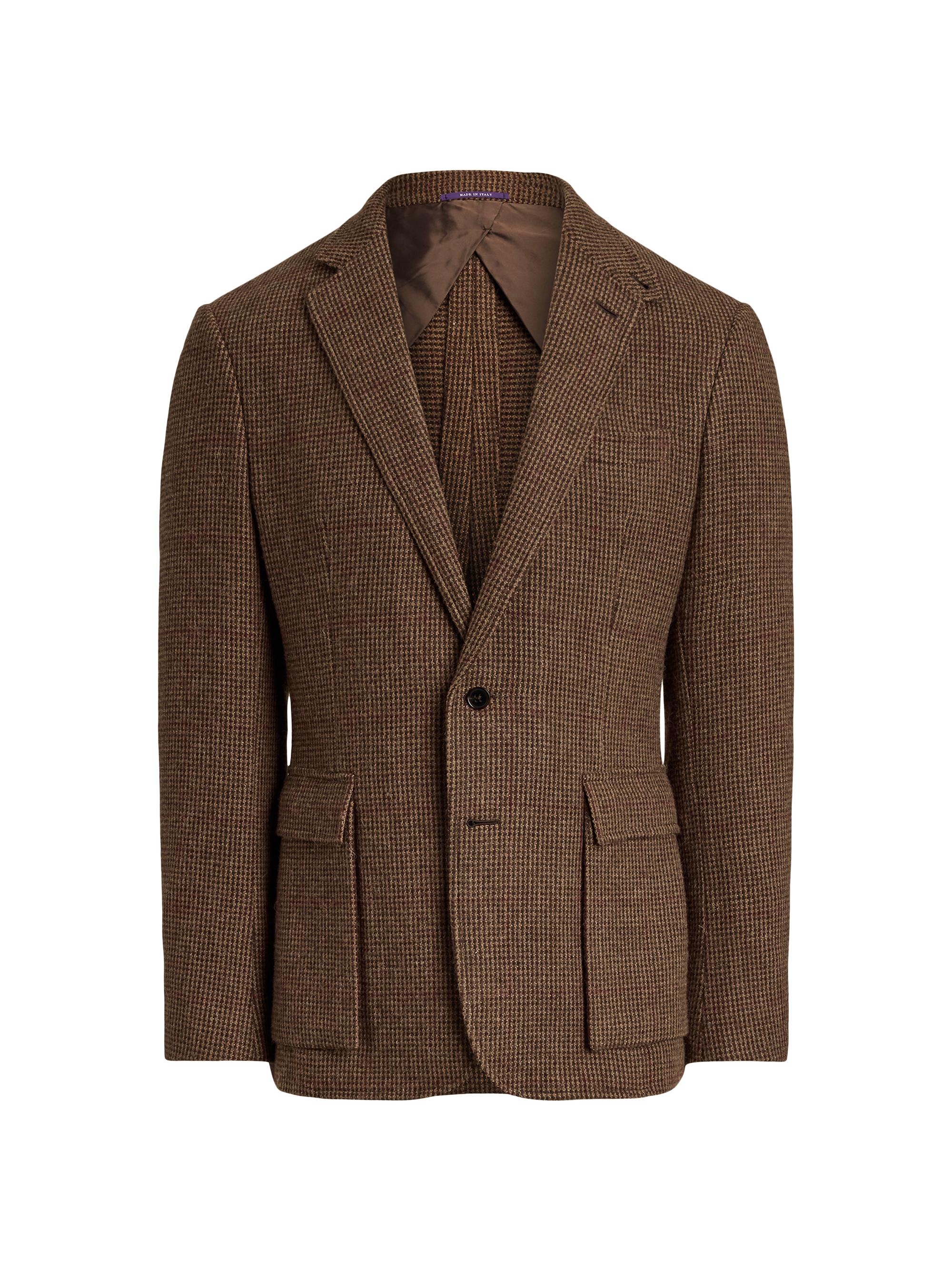 Ralph Lauren Purple Label Men's Kent Houndstooth Wool-Cashmere Single-Breasted Jacket - Dark Brown Multi