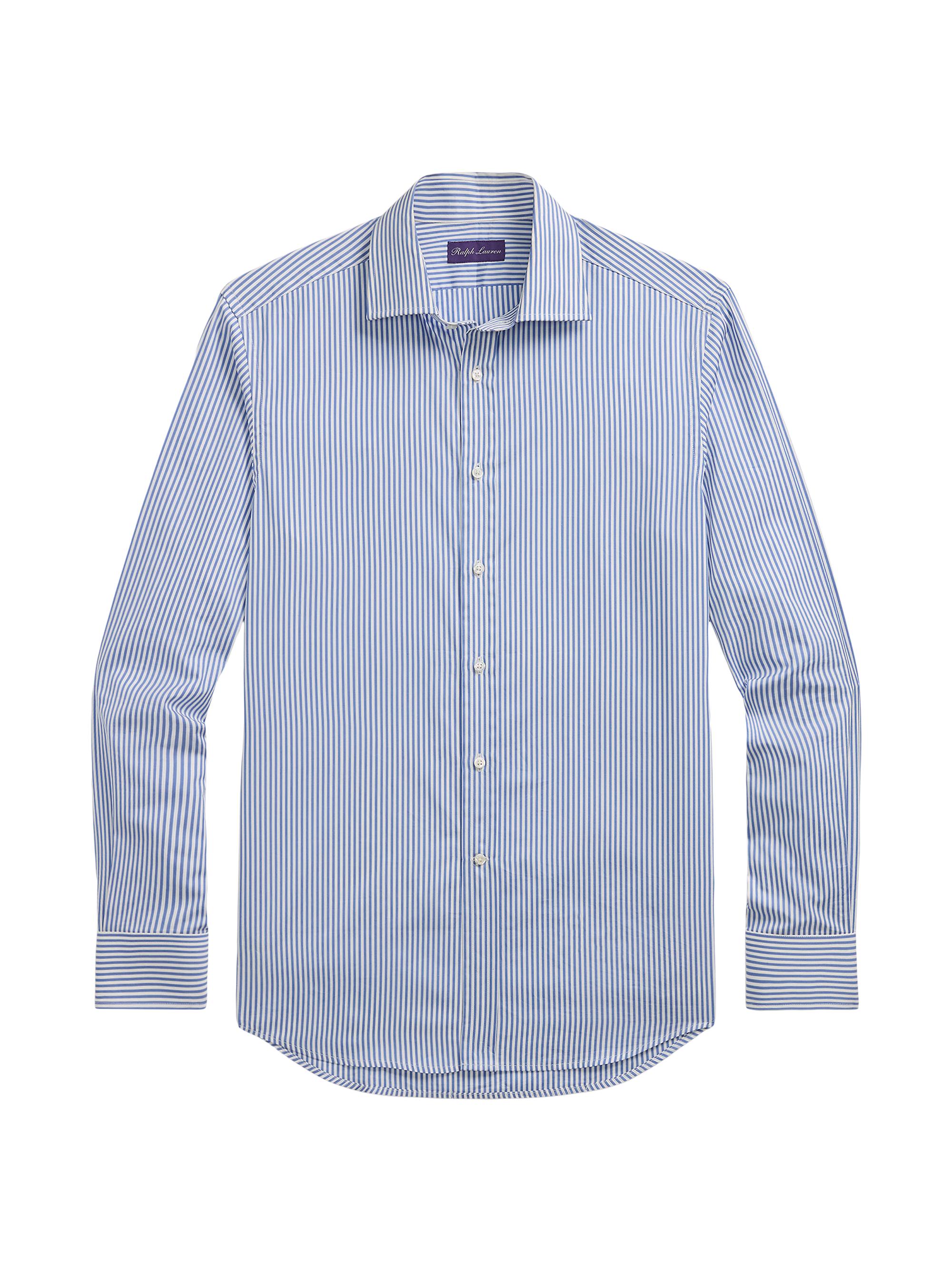 Ralph Lauren Purple Label Men's Bengal Striped Cotton Poplin Button-Front Shirt - Medium Blue