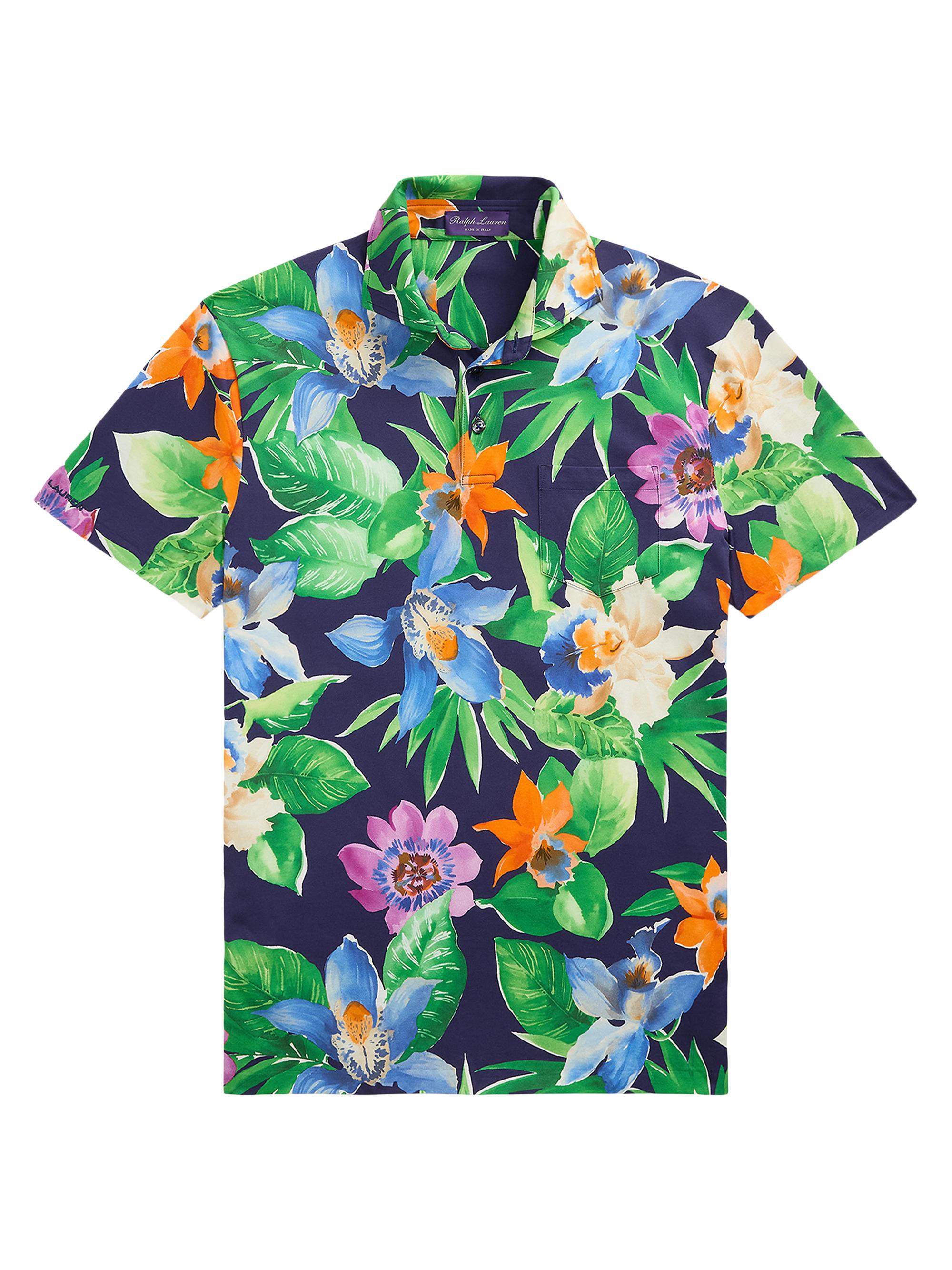Ralph Lauren Purple Label Men's Luxury Jersey Printed Polo Shirt - Delray Tropical Floral Navy