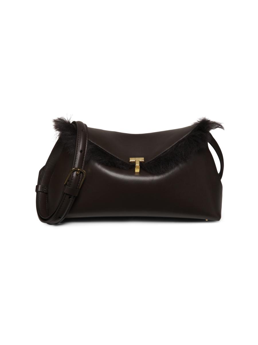 Toteme Shearling T-Lock Leather Clutch | Saks Fifth Avenue