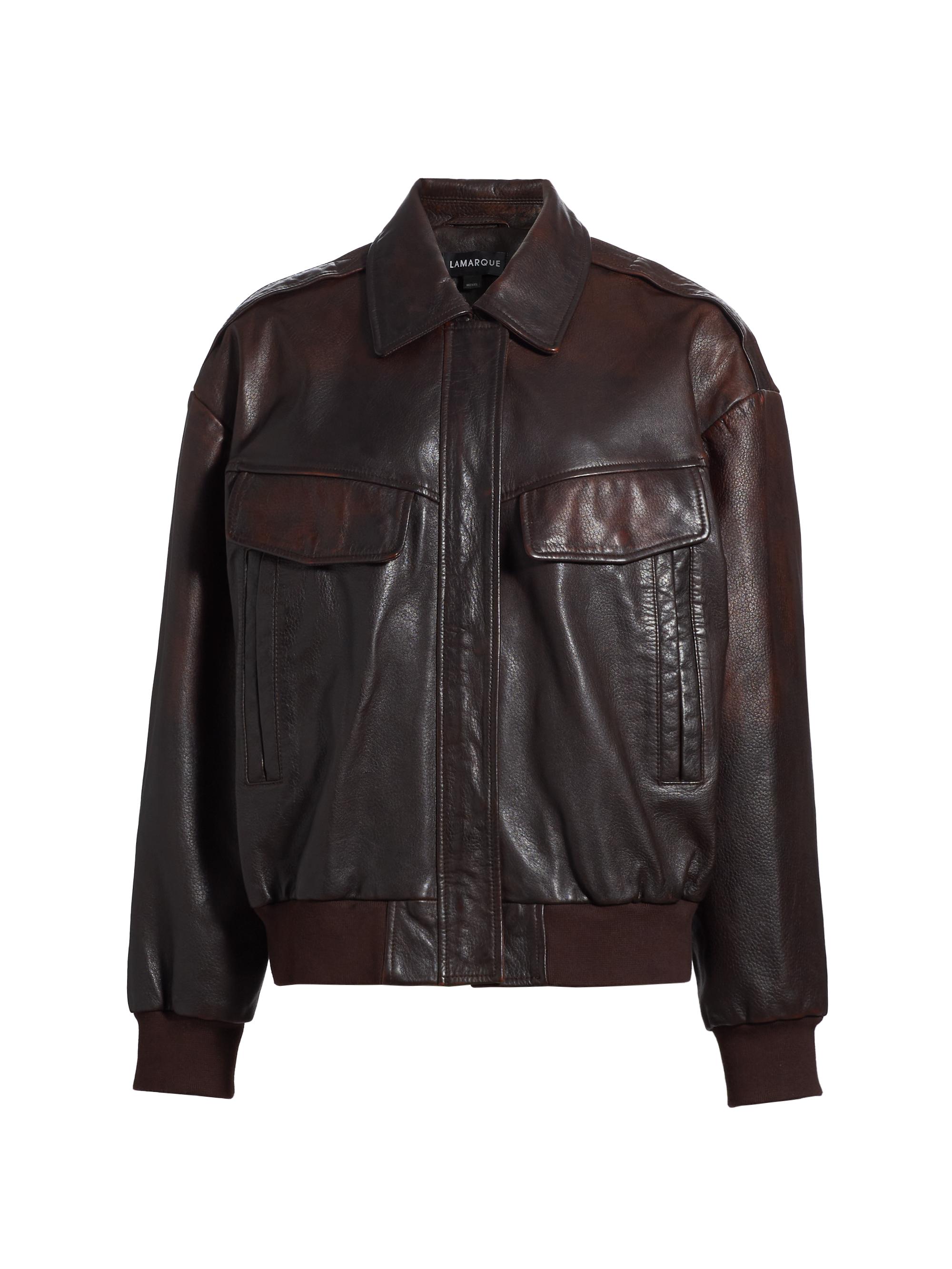 Lamarque Women's Trevanna Leather Bomber Jacket - Rub Off Brown