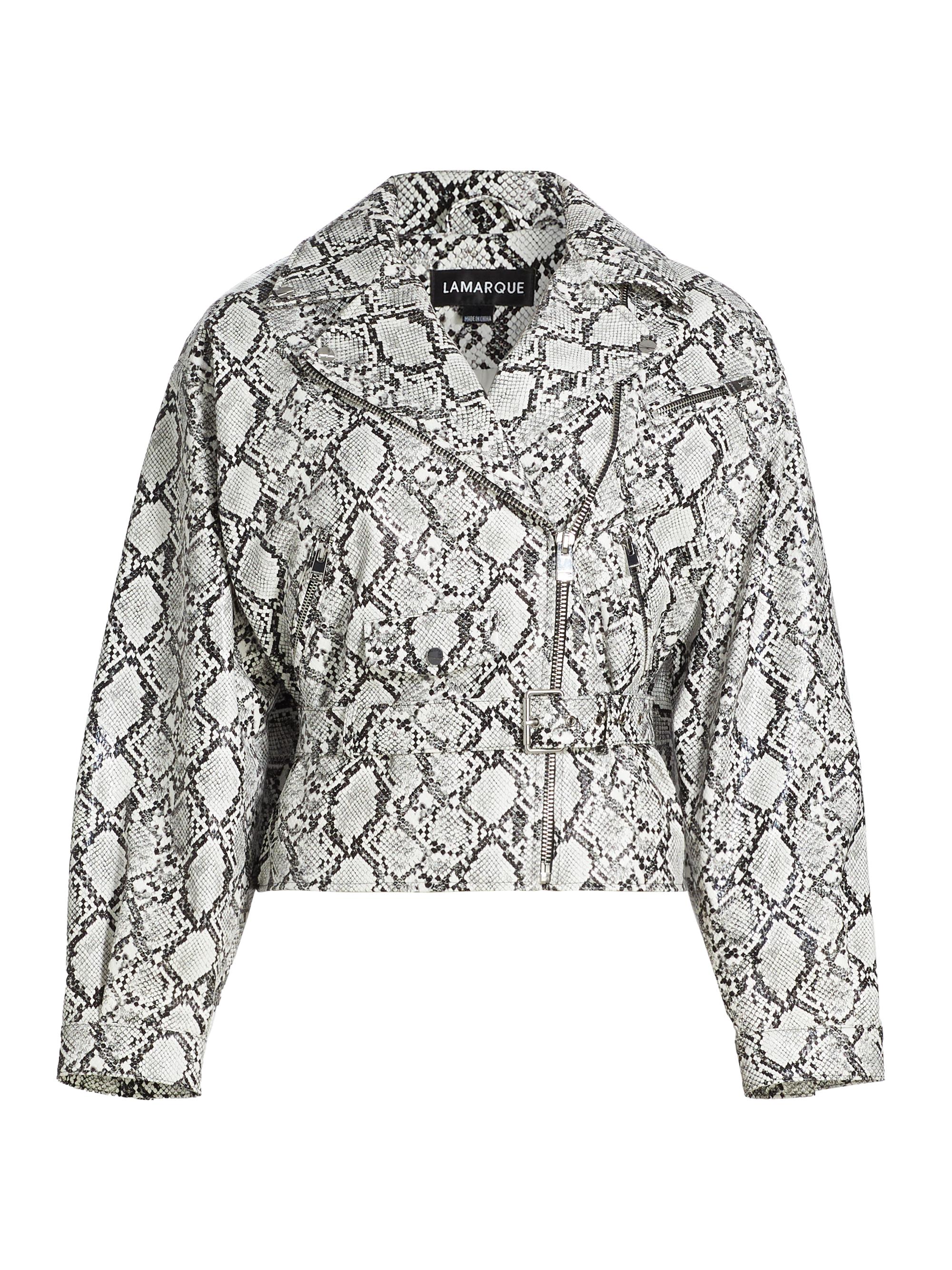 Lamarque Shelia Snake-Print Faux Leather Biker Jacket | Saks Fifth