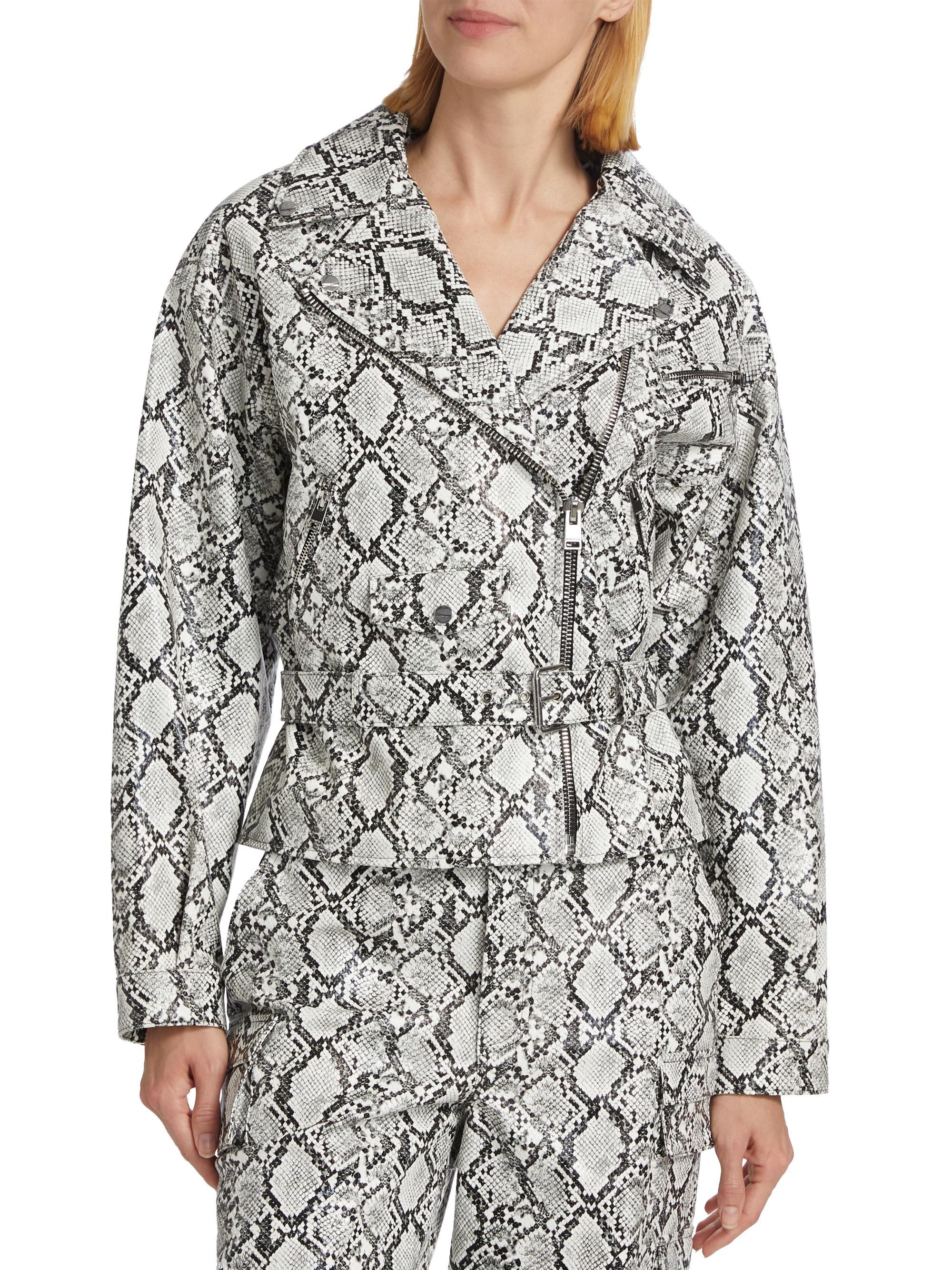 Lamarque Shelia Snake-Print Faux Leather Biker Jacket | Saks Fifth