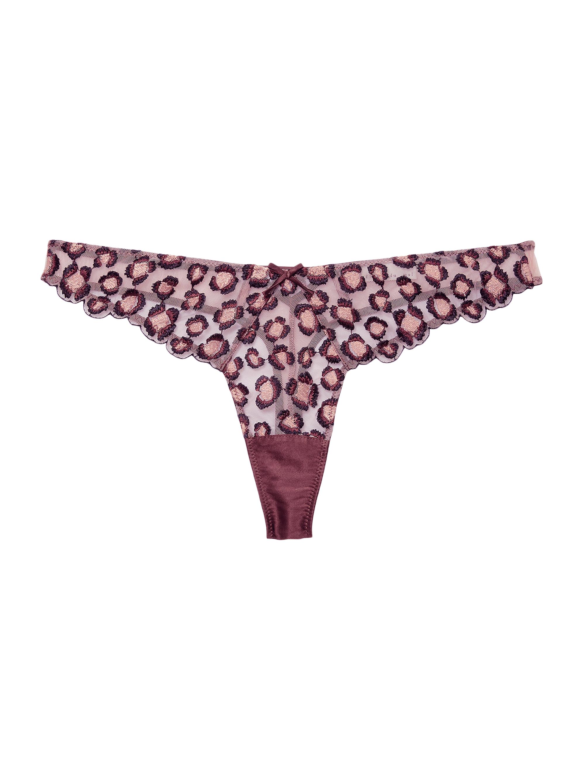 Fleur du Mal Women's Leopard Embroidered Stretch-Silk Thong - Chocolate