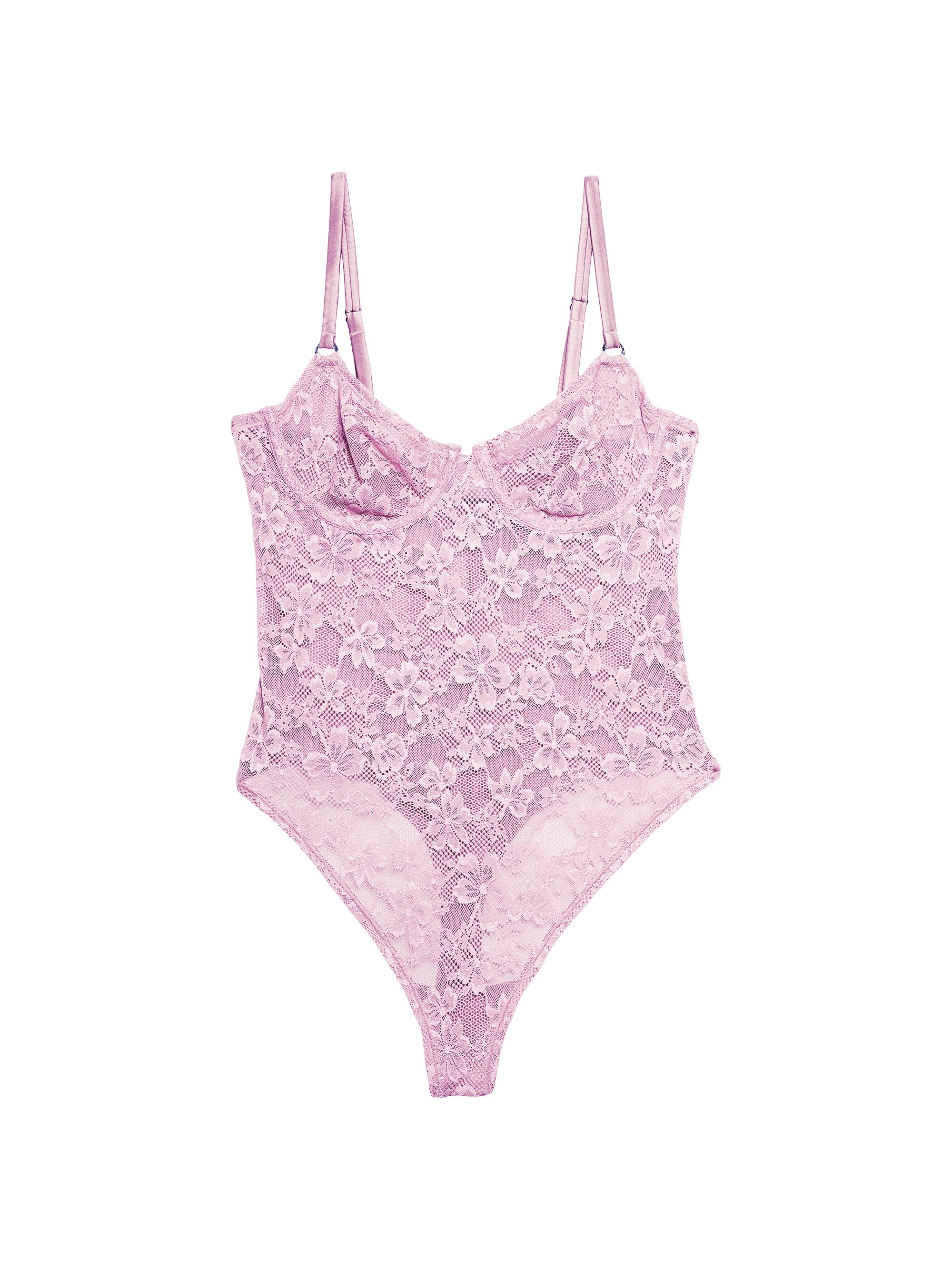 Fleur du Mal Women's Le Stretch Floral Lace Bodysuit - Ballet Pink