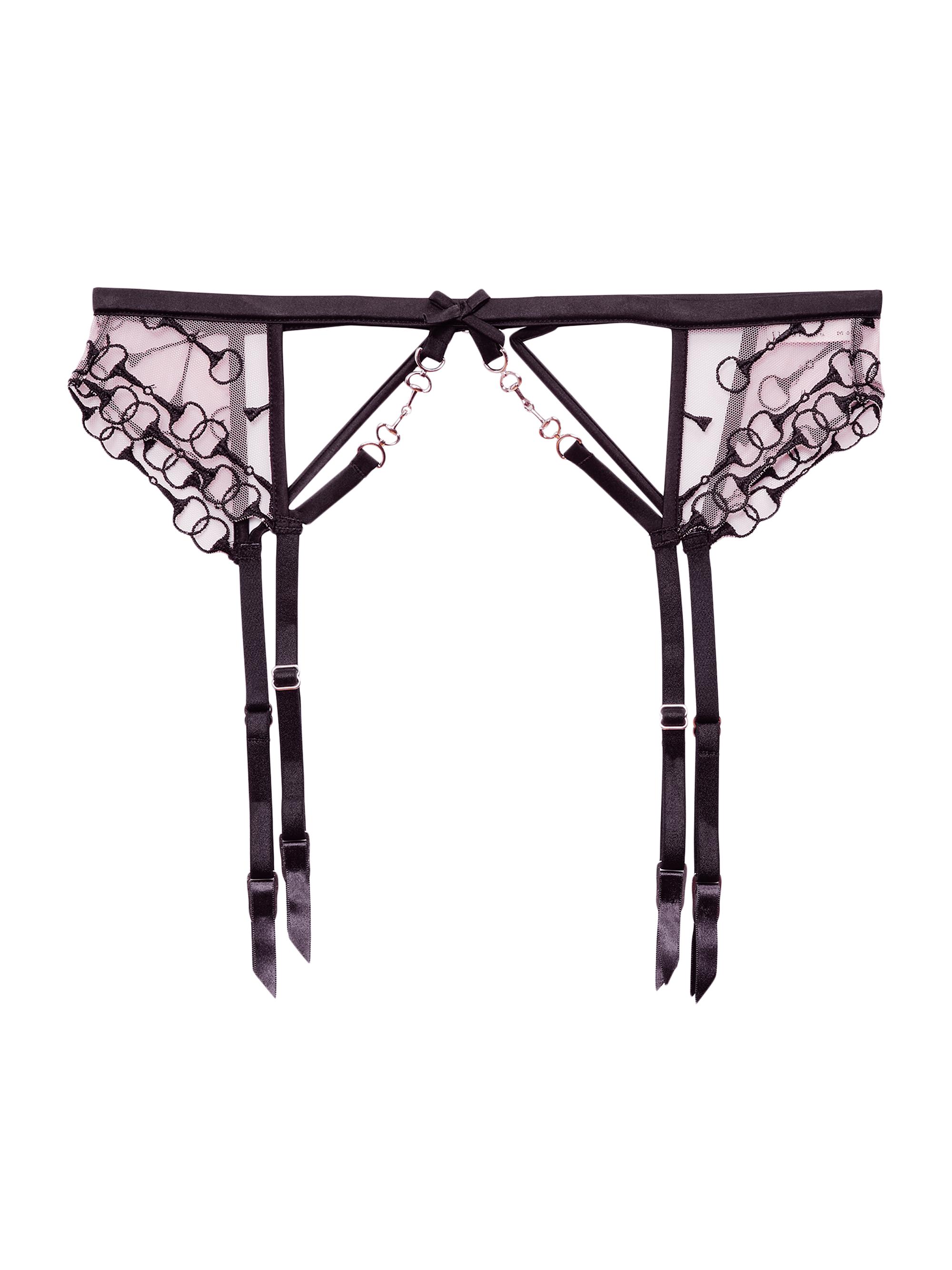 Fleur du Mal Women's Equestrian Embroidered Stretch-Silk Garter - Black