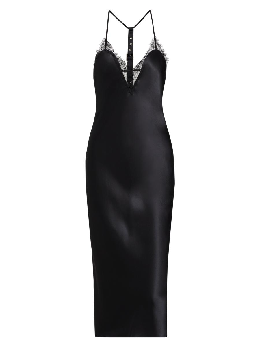 【関税込み】Fleur du Mal ブラック Luxe ソング Fleur du Mal Lace-Trimmed Silk Slip Dress | Saks Fifth Avenue