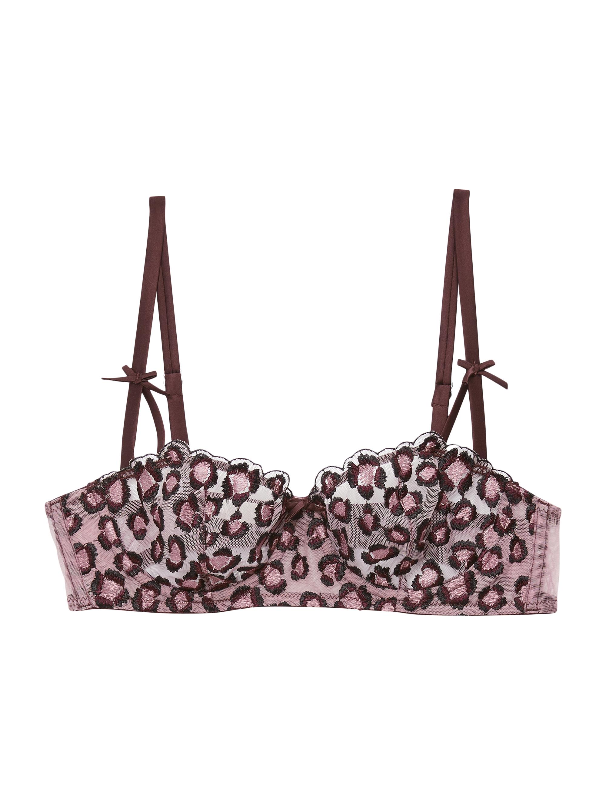 Fleur du Mal Leopard Embroidered Stretch-Silk Balconette Bra