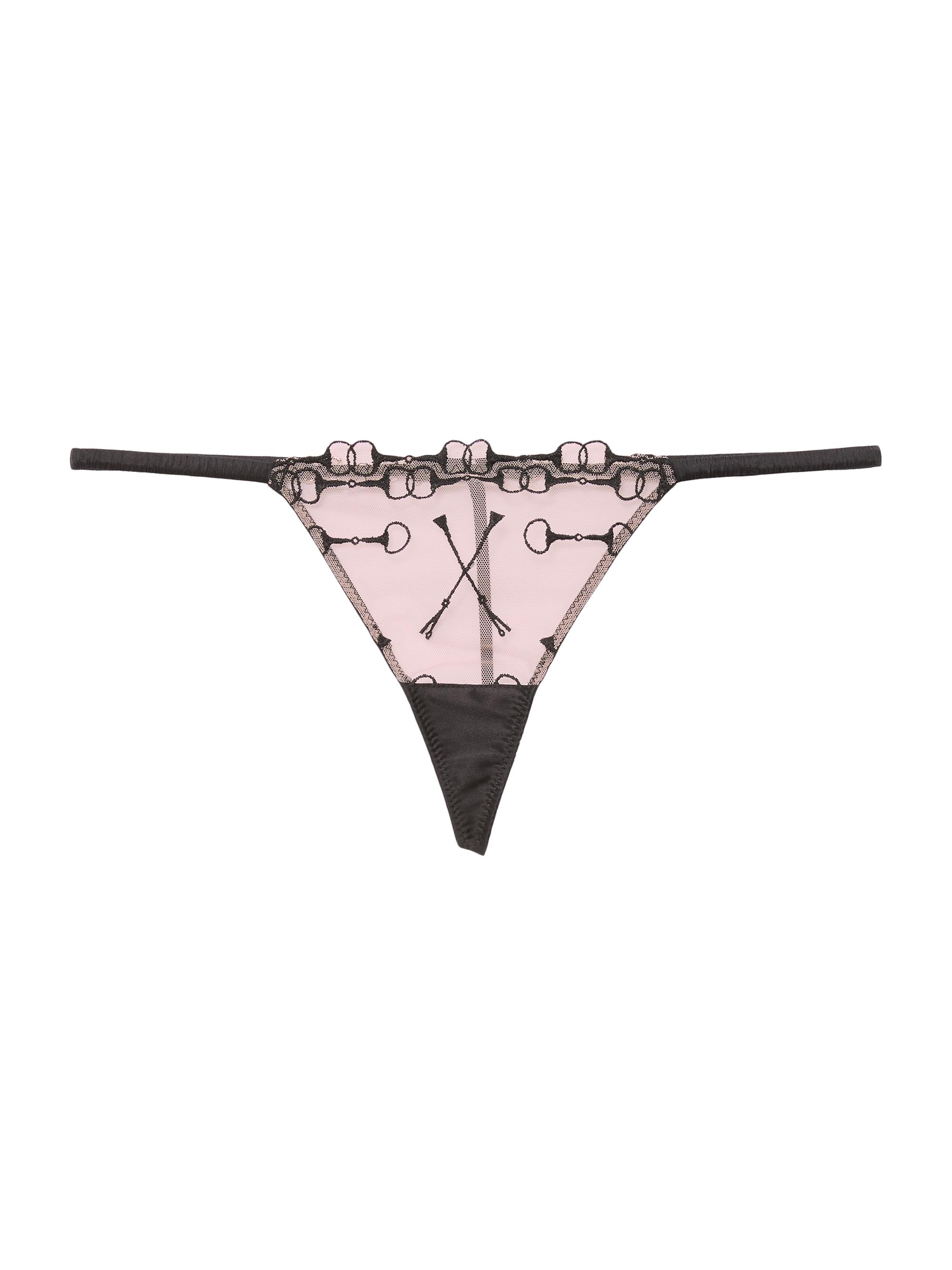 Fleur du Mal Women's Equestrian Embroidered Stretch-Silk G-String Thong - Black