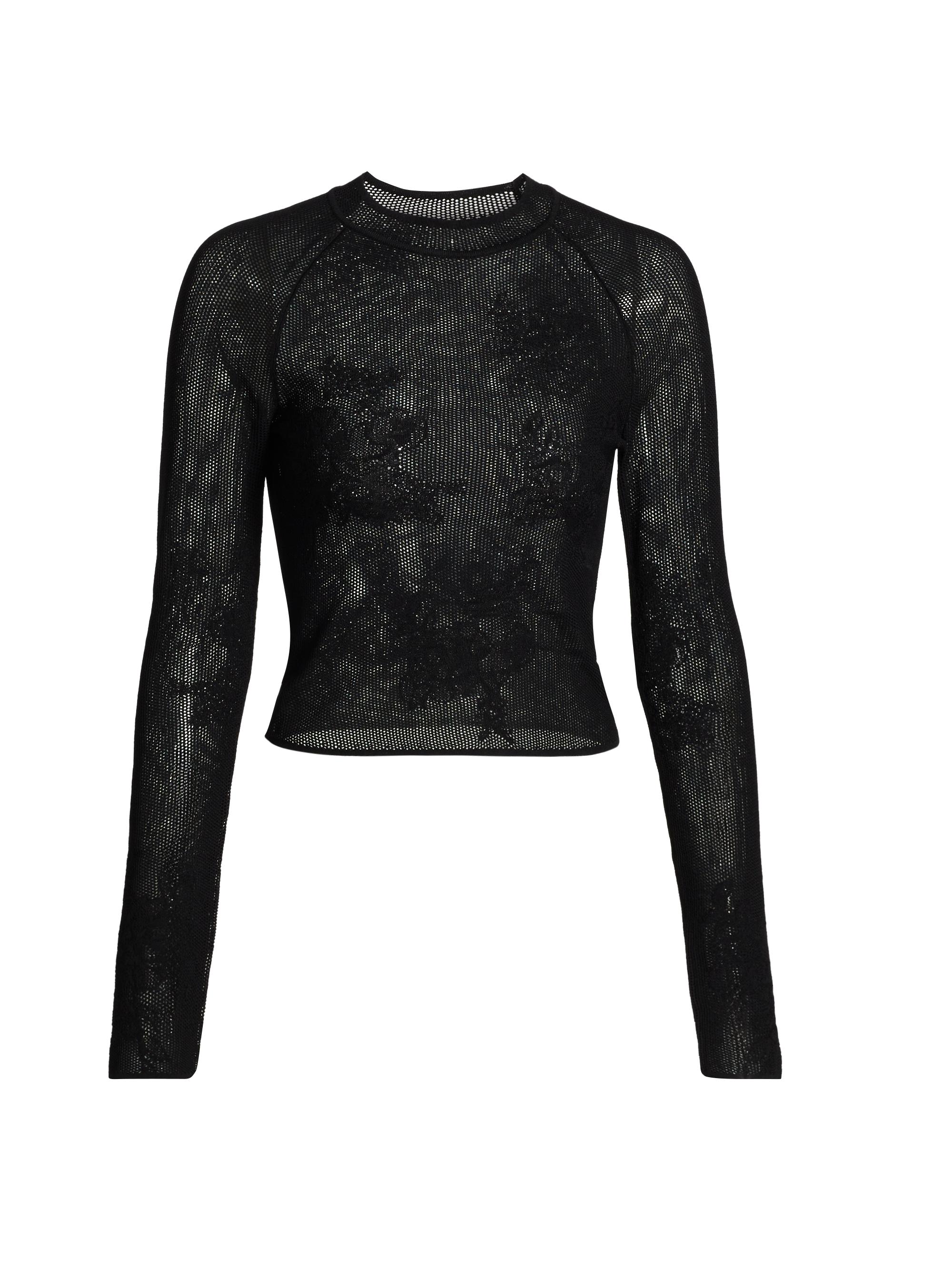 Fleur du Mal Women's Lace Pointelle Long-Sleeve Top - Black