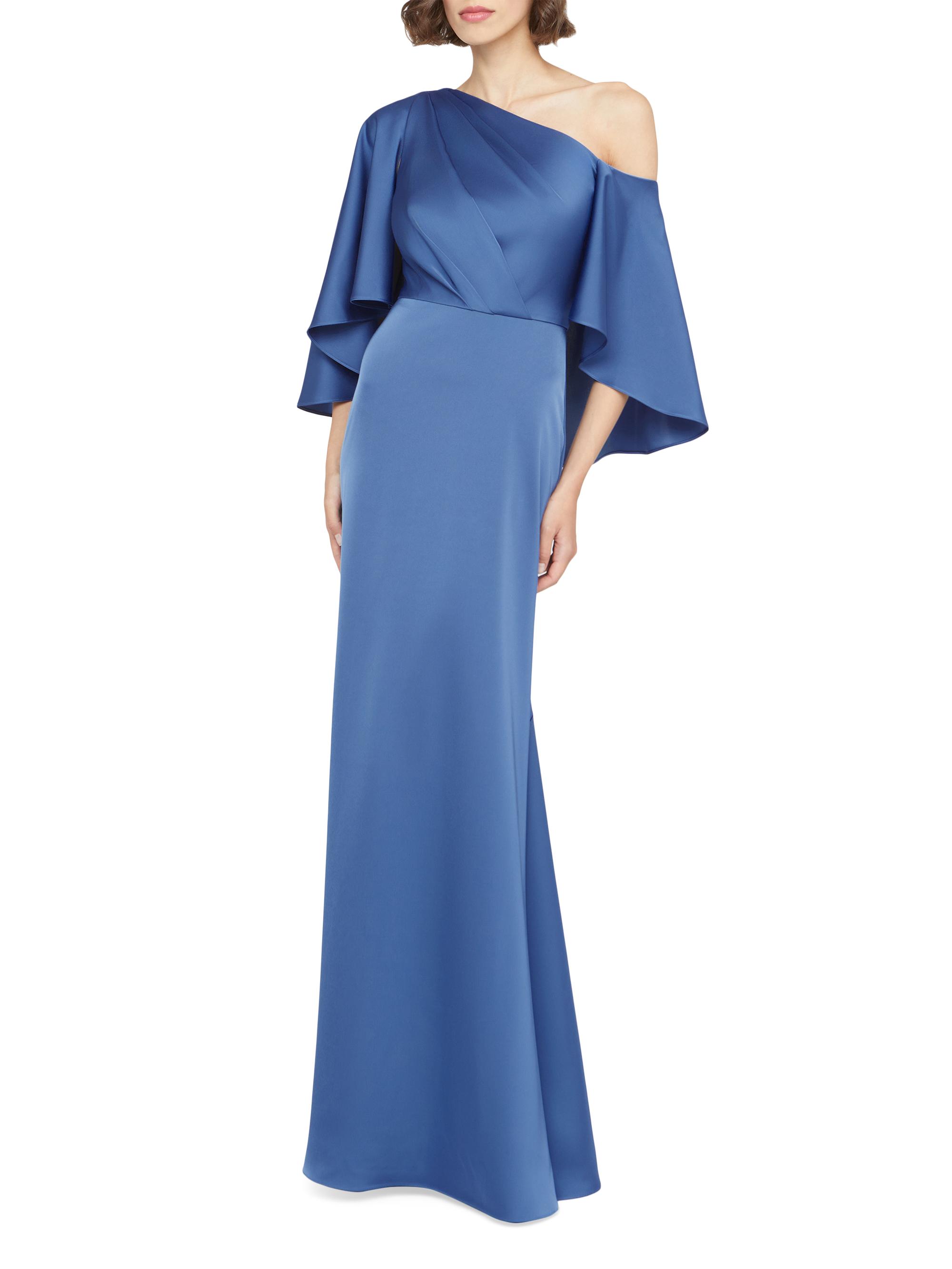 Theia Kia Satin Cape Fit & Flare Gown | Saks Fifth Avenue