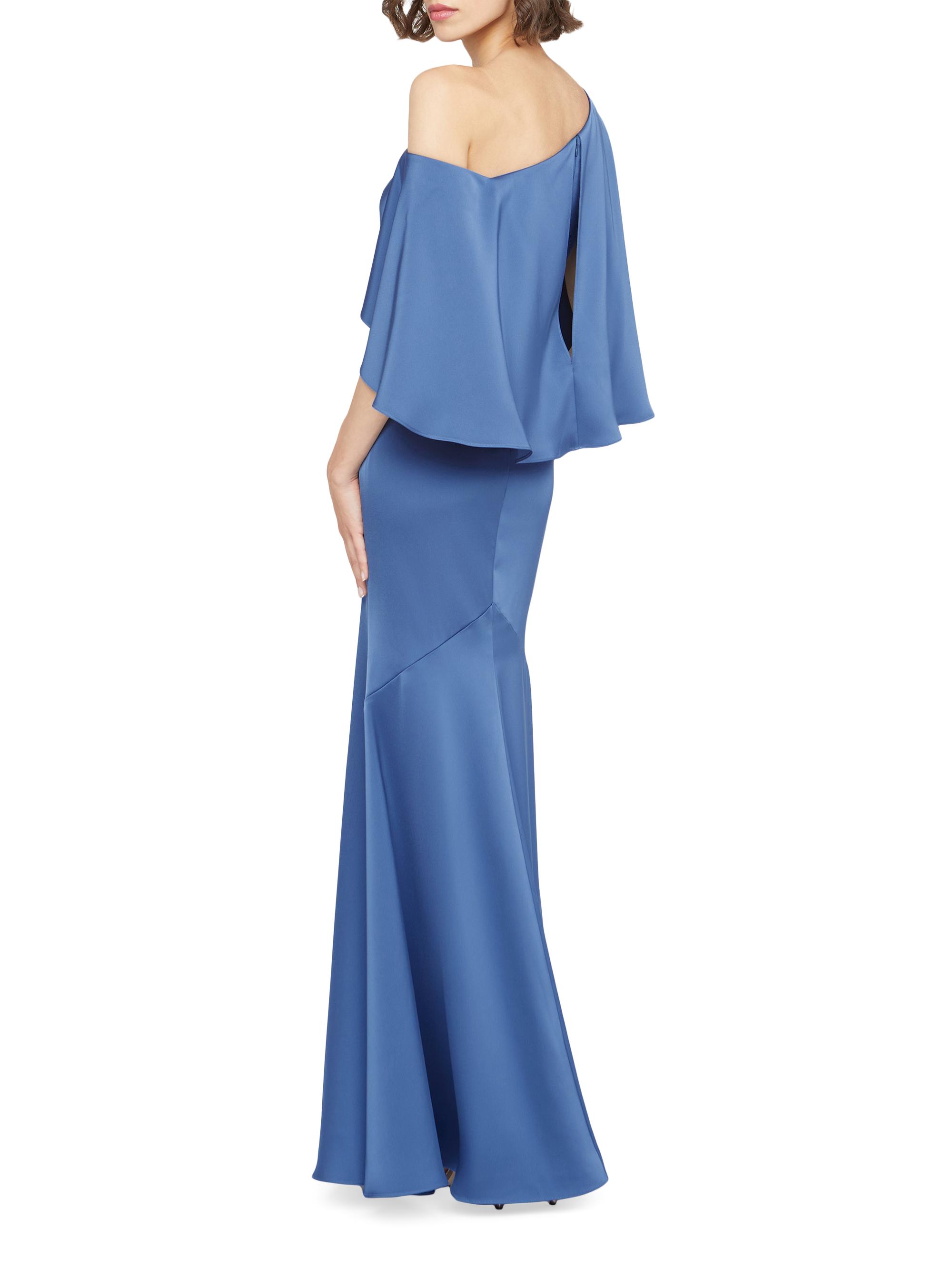 Theia Kia Satin Cape Fit & Flare Gown | Saks Fifth Avenue