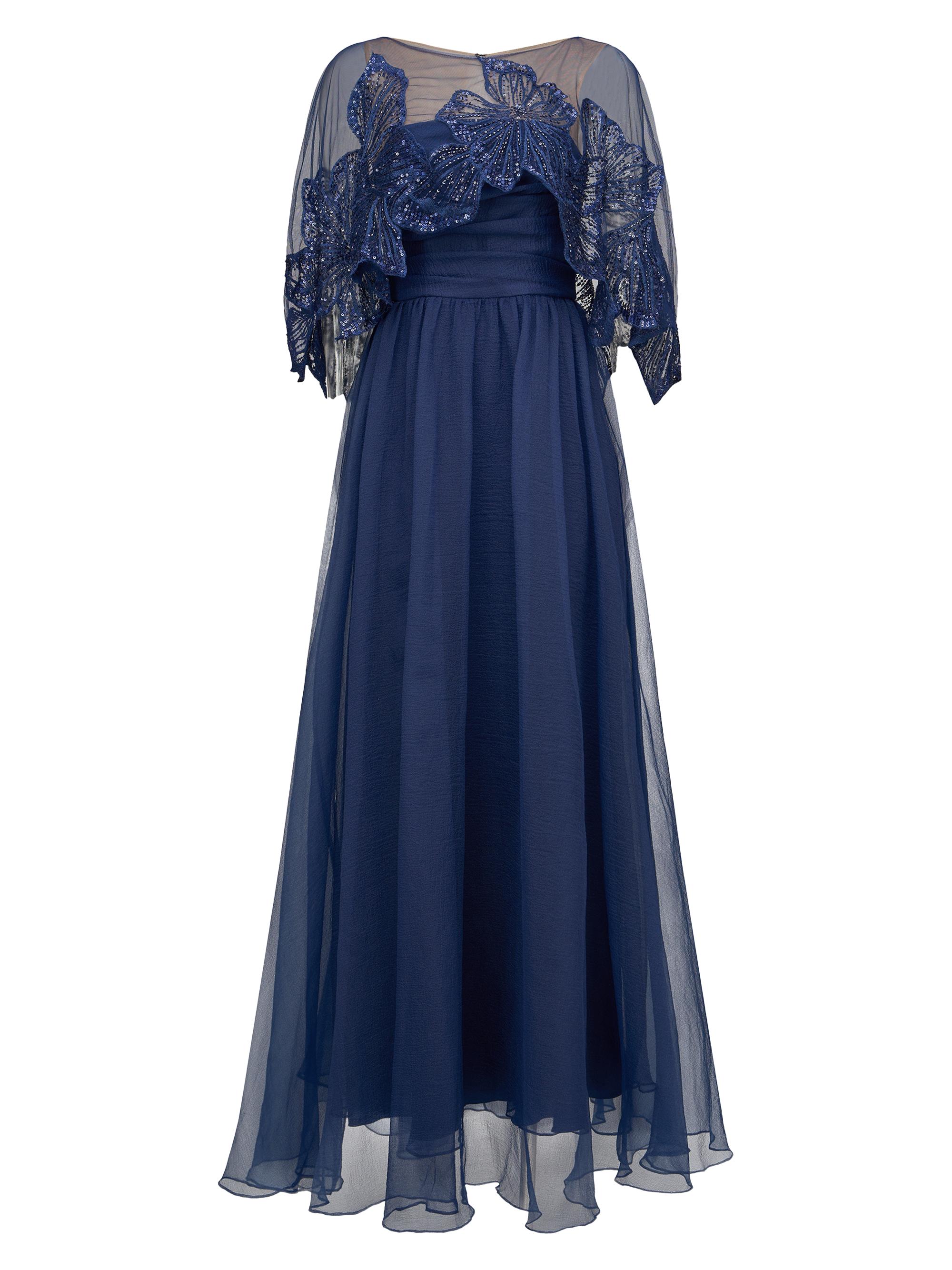 Theia Women's Ginny Embellished Organza Capelet Gown - Navy