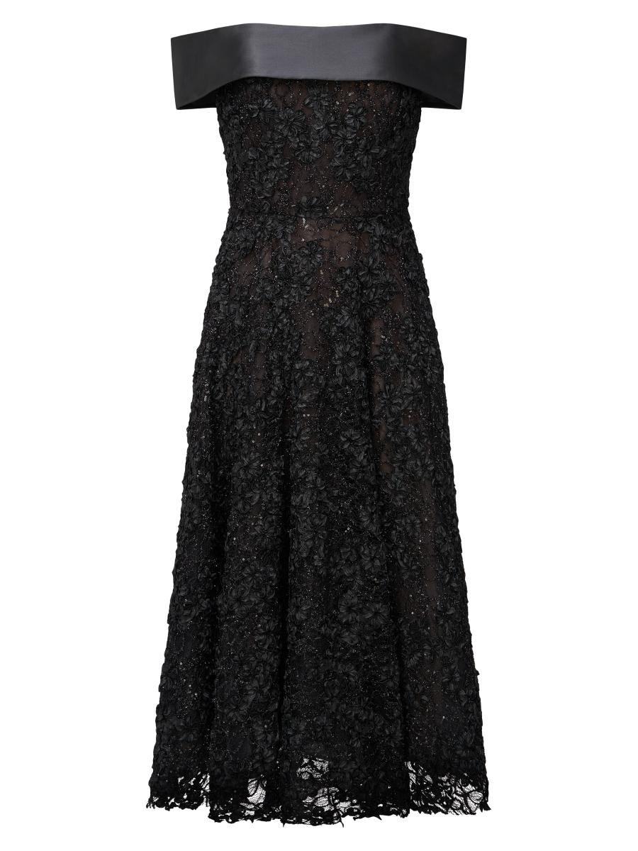 Theia Off Shoulder A Line Dress