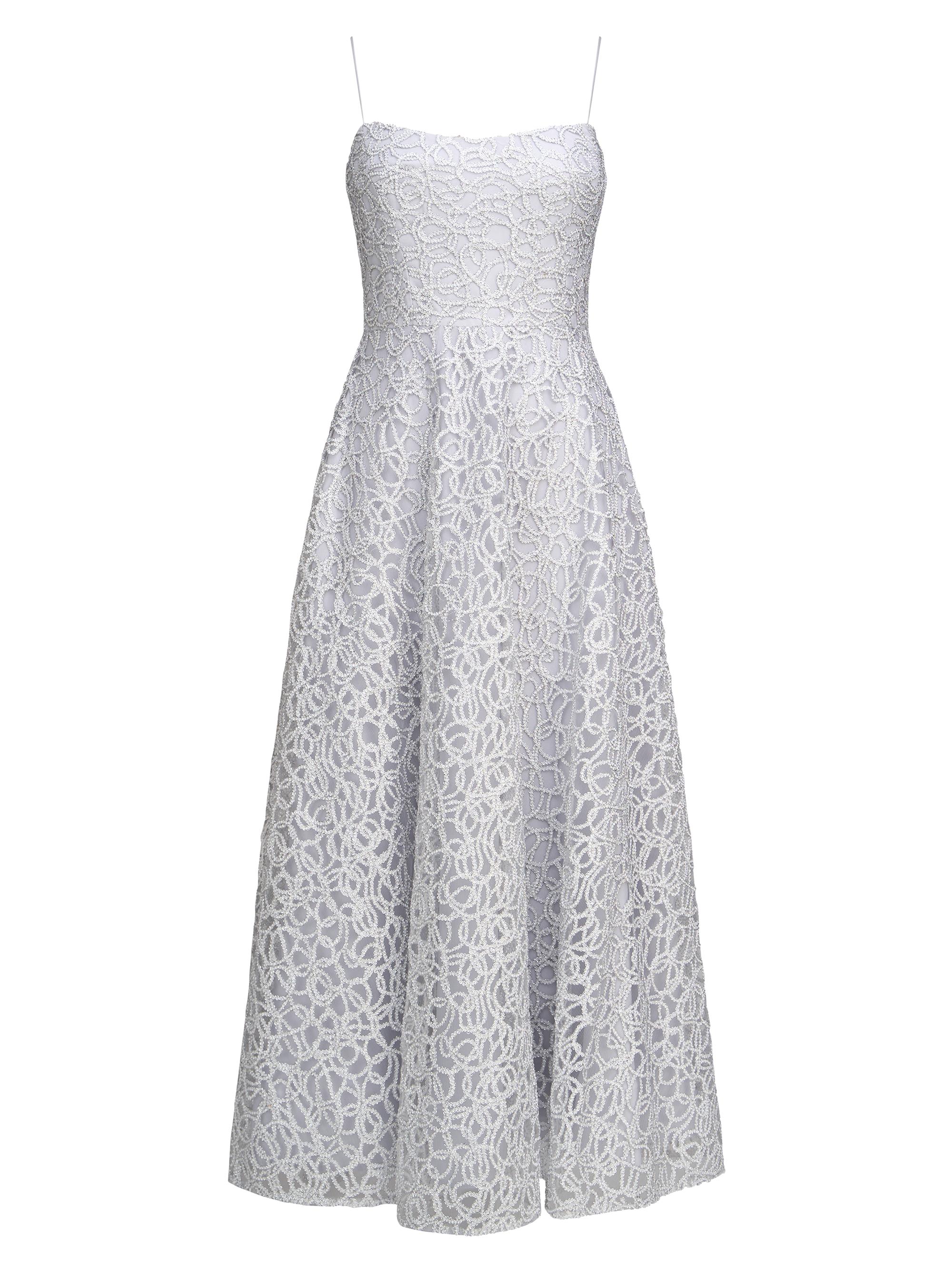 Theia Women's Embroidered Tulle Sleeveless Midi-Dress - French Silver