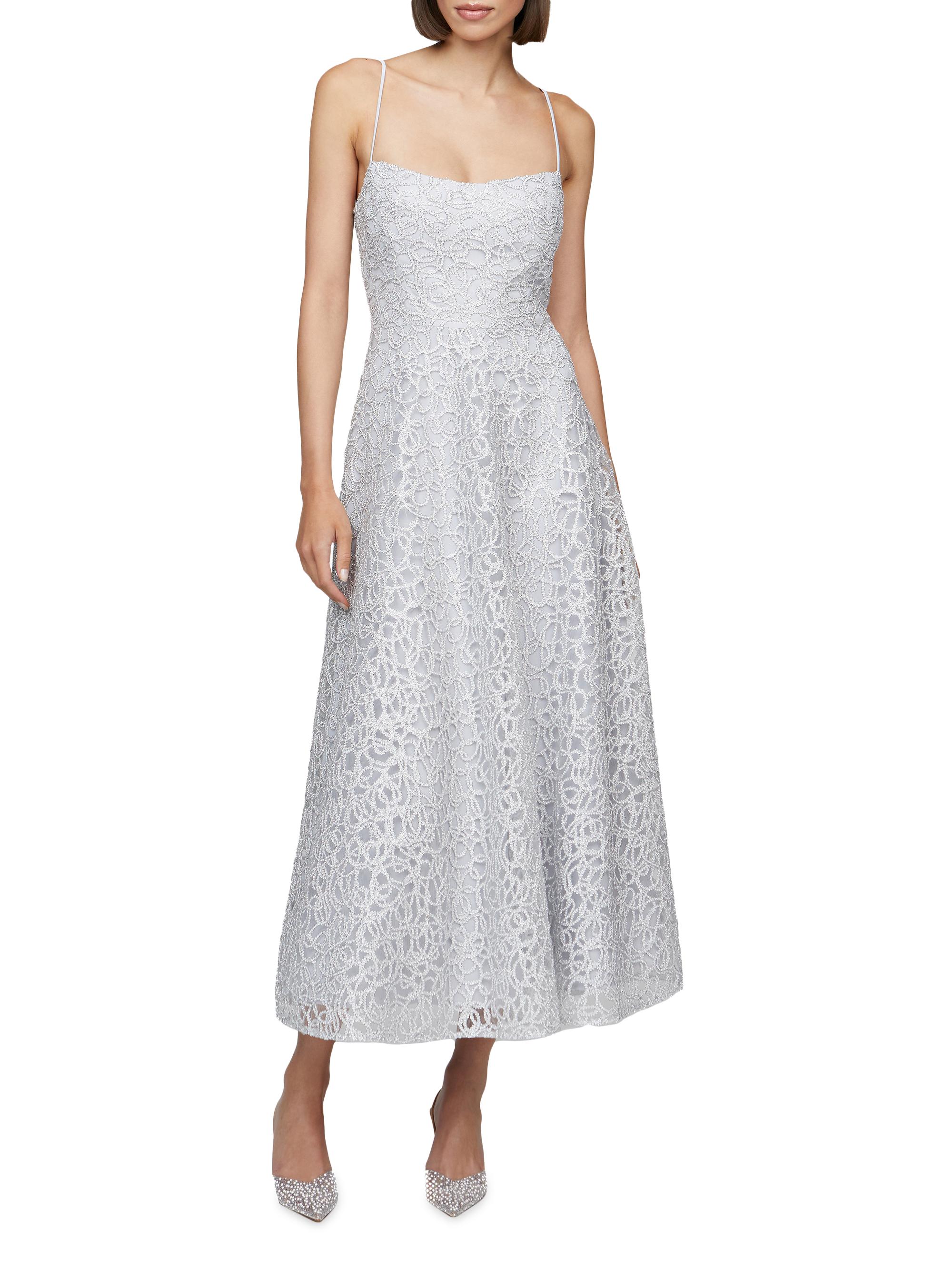 Theia Embroidered Tulle Sleeveless Midi-Dress | Saks Fifth Avenue