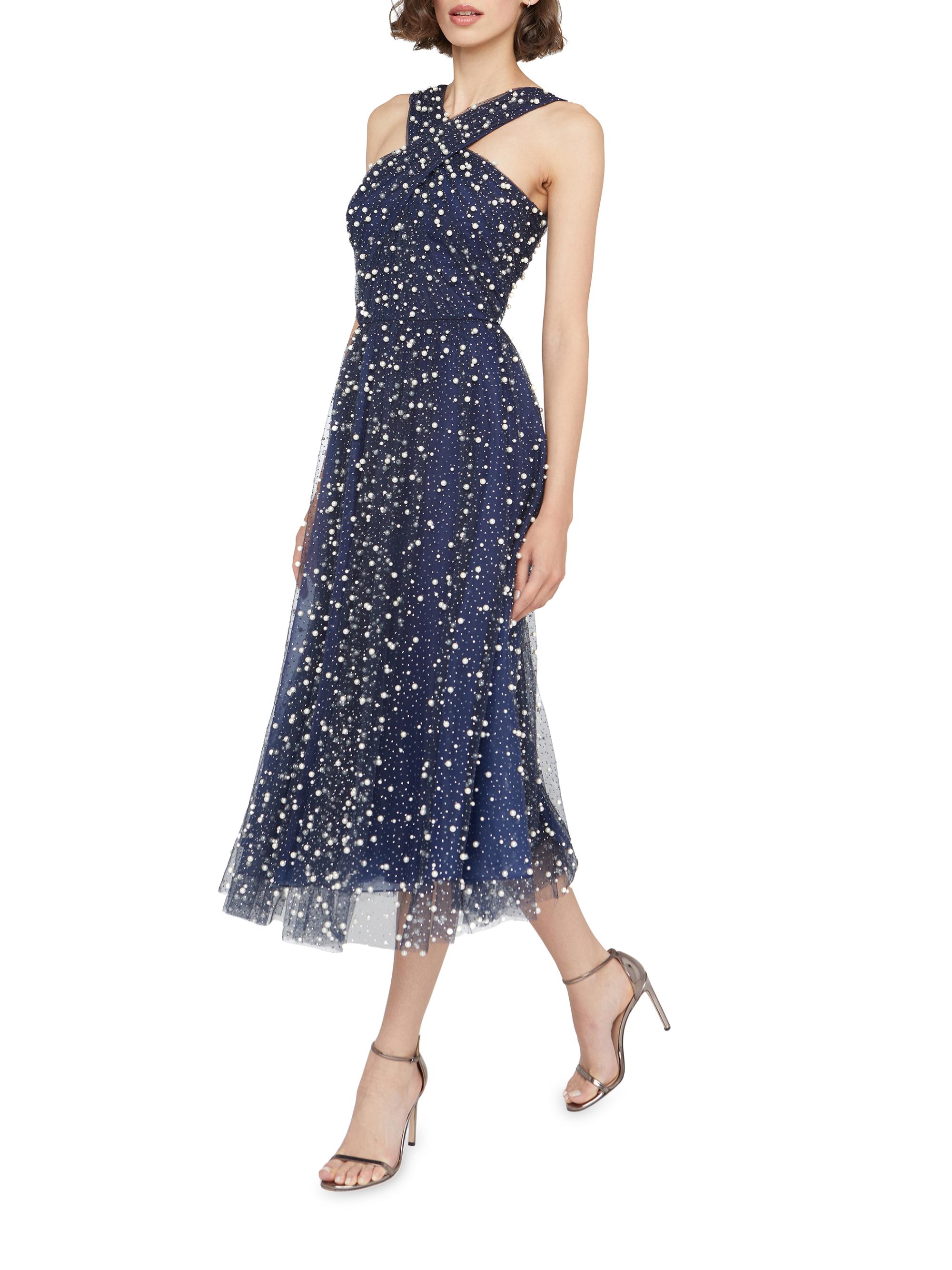 Theia Women's Tatiana Glimmer Dress - Blue - Size 10 - Navy