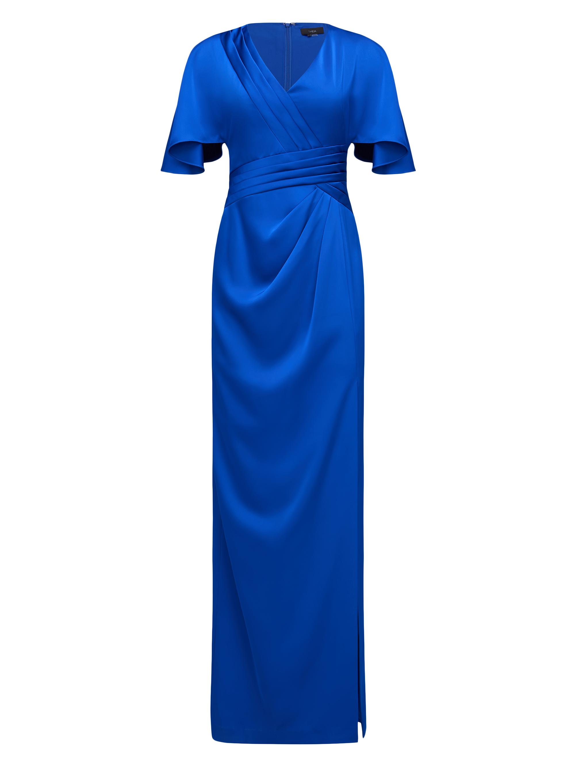 Theia Shea Satin Pleated Flutter-Sleeve Gown | Saks Fifth Avenue