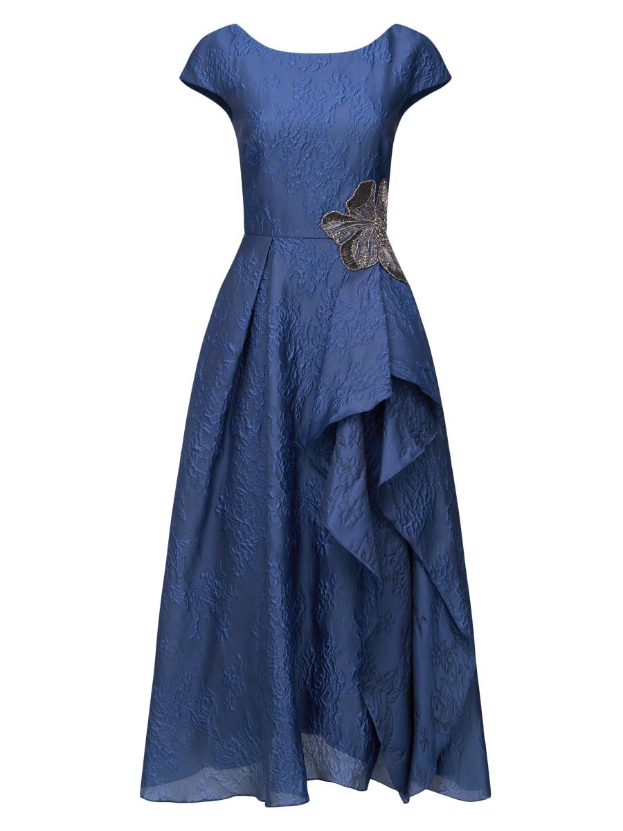 Theia Women's Caity Embellished Jacquard Boatneck Midi-dress