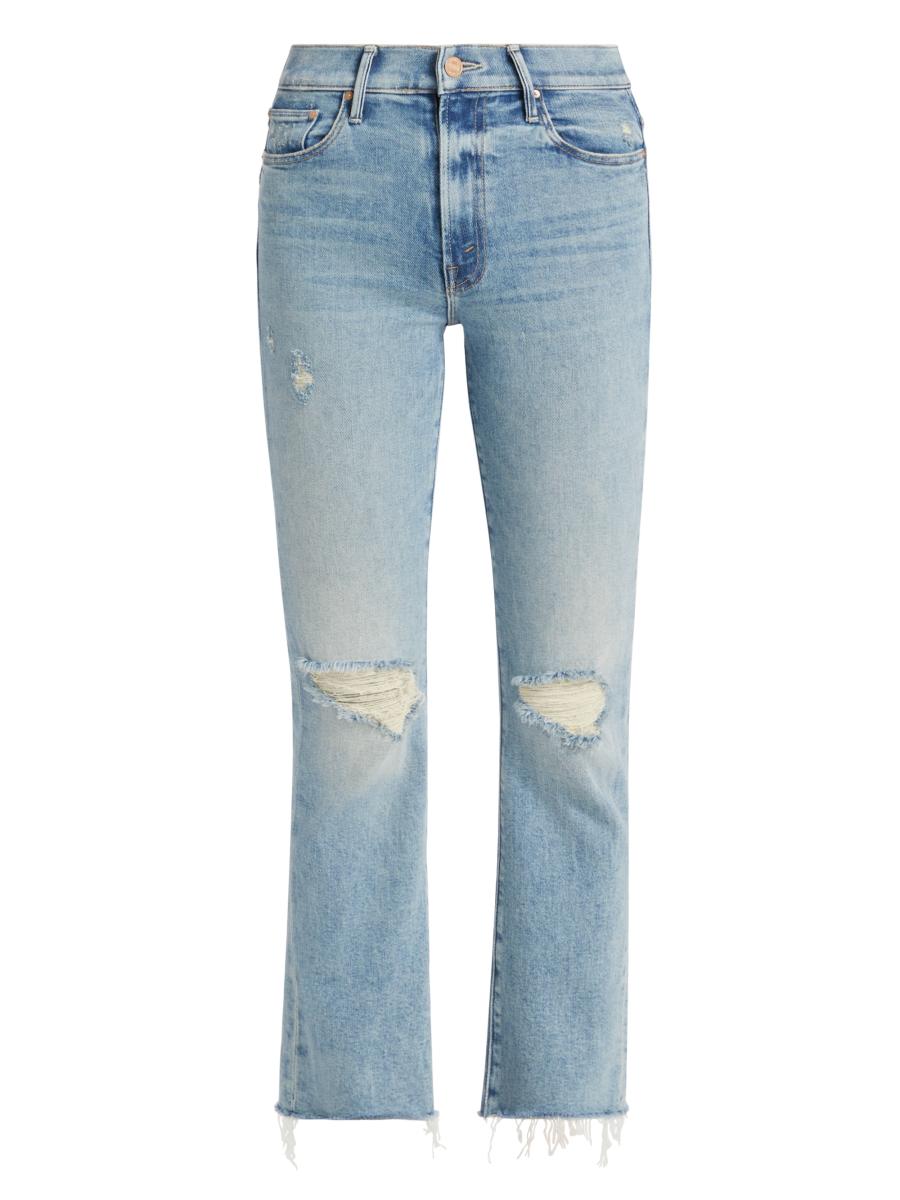 デニム・ジーパン Mother Distressed Straight Leg Jeans In Blue Denim Mother The Insider Flood Fray Distressed Denim Jeans | Saks