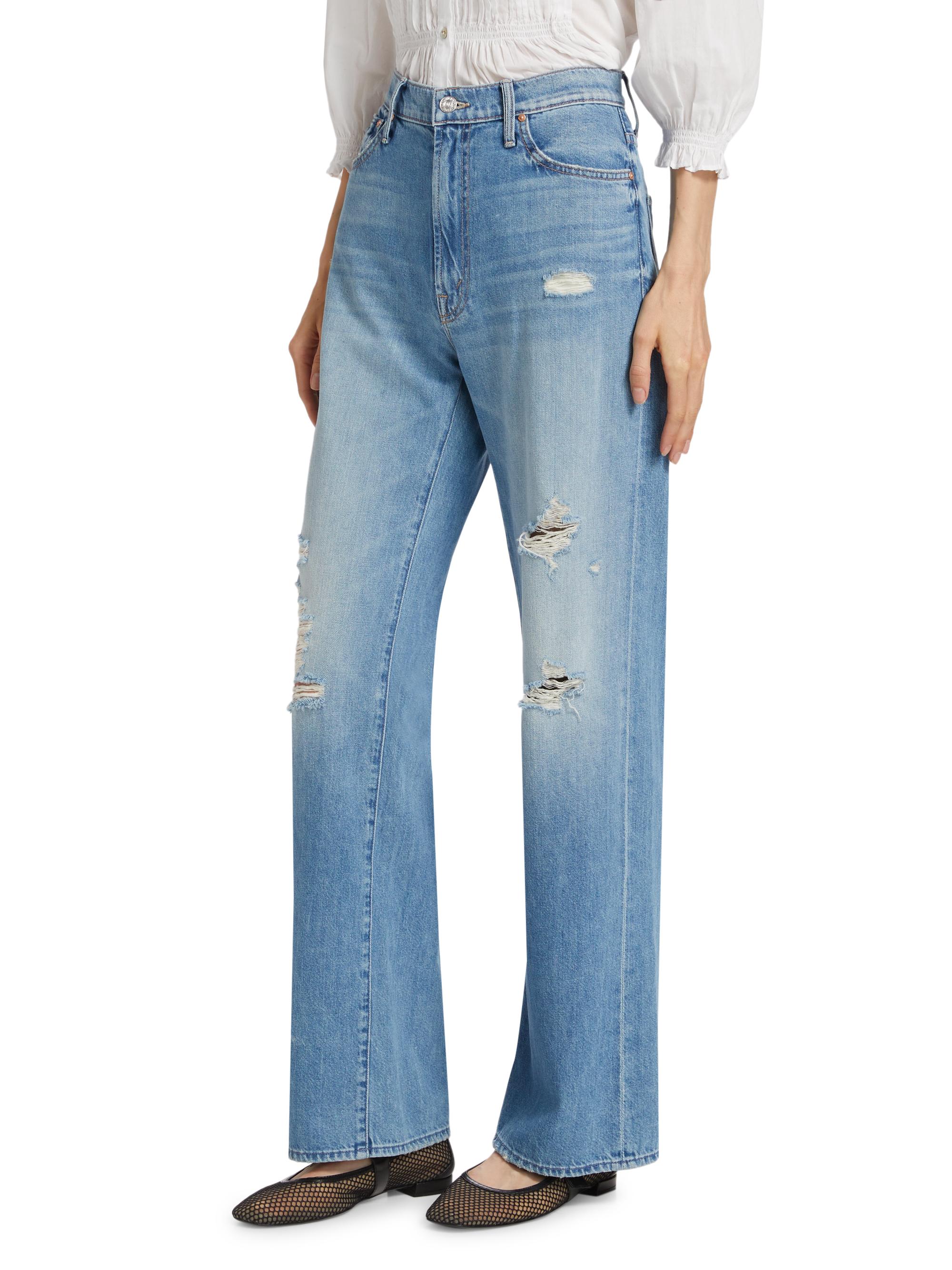S tucked denim 2　theredthread Mother The Dodger Sneak Distressed Denim Jeans | Saks Fifth Avenue