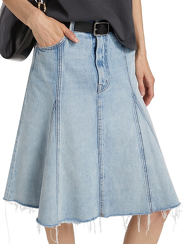 Shop Mother The Half Swing Fray Denim Midi-Skirt | Saks Shop Mother The Half Swing Fray Denim Midi-Skirt | Saks