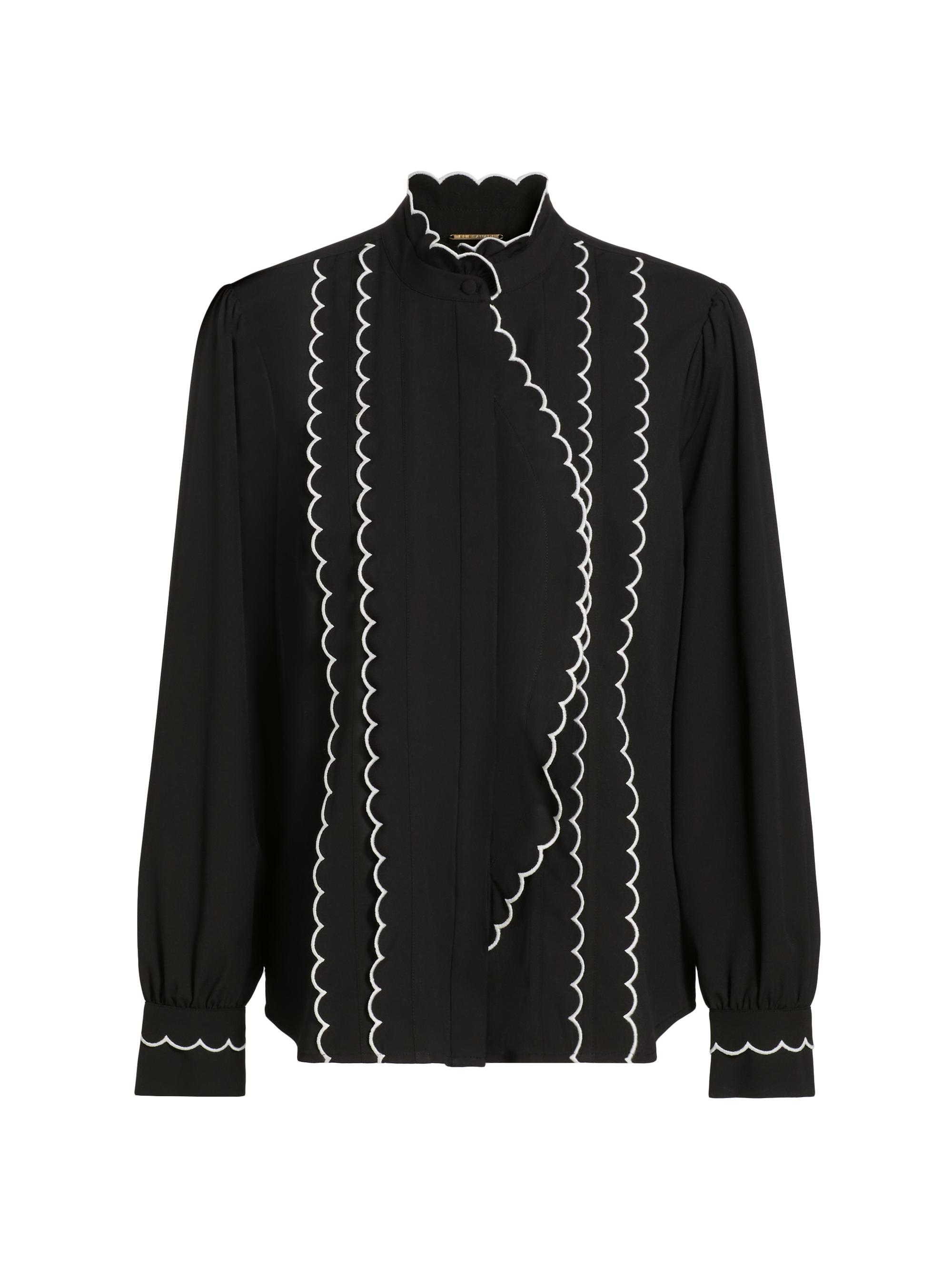 Elie Tahari Women's The Rae Scalloped-Trim Blouse - Noirwwhite