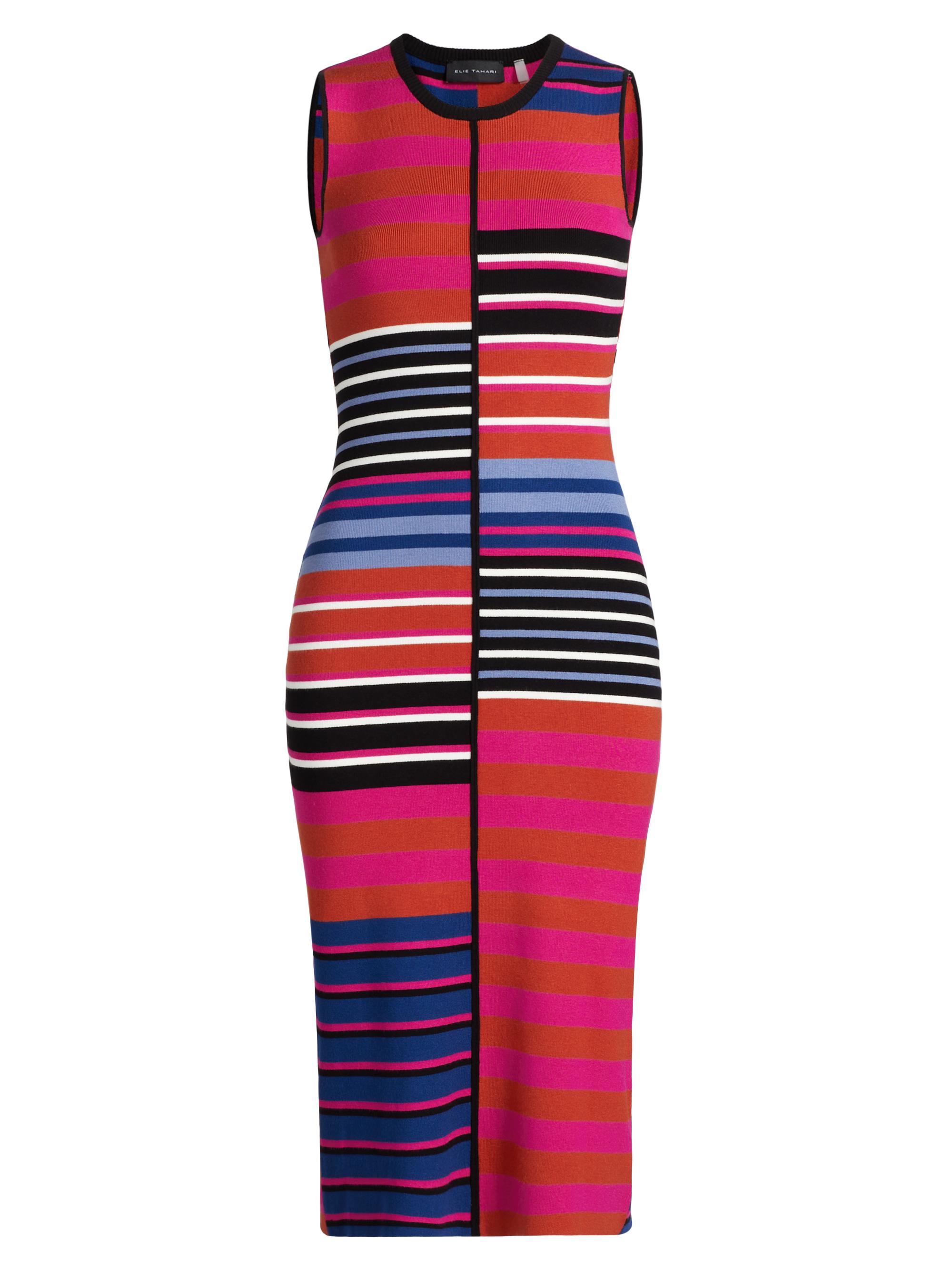 Elie Tahari Women's The Selina Striped Knit Midi-Dress - Garden Stripe