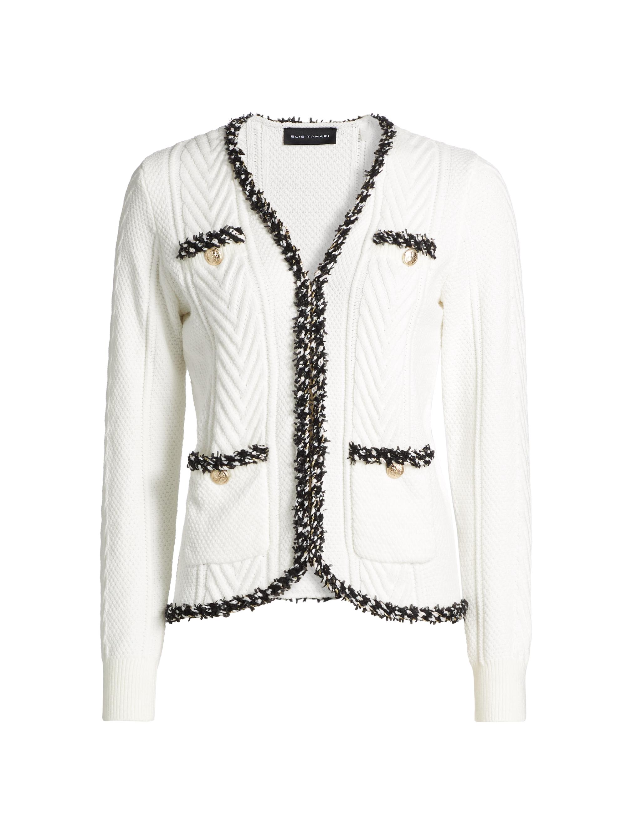 Elie Tahari The Kadie Tweed-Trim Cardigan | Saks Fifth Avenue