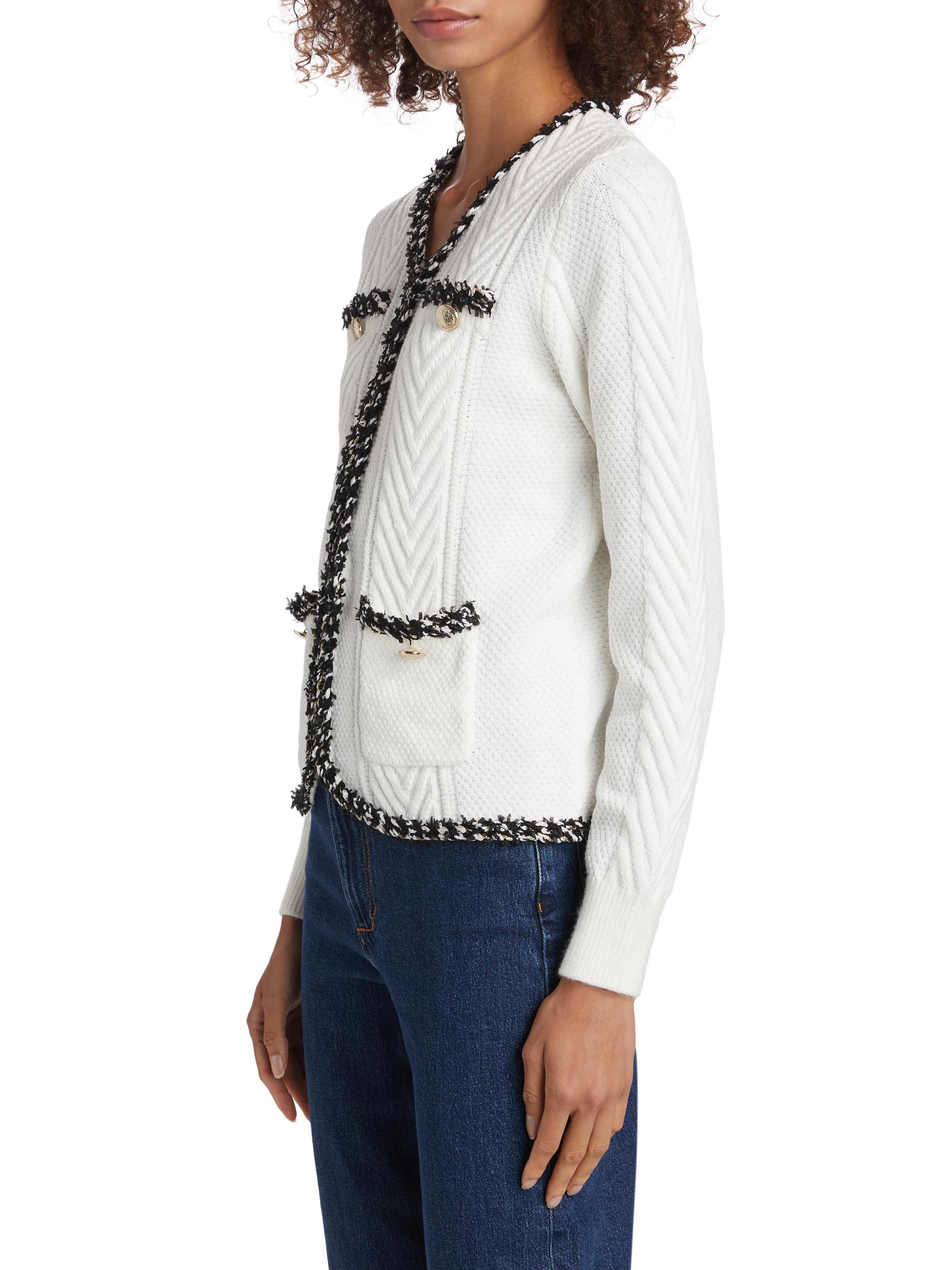 Elie Tahari The Kadie Tweed-Trim Cardigan | Saks Fifth Avenue