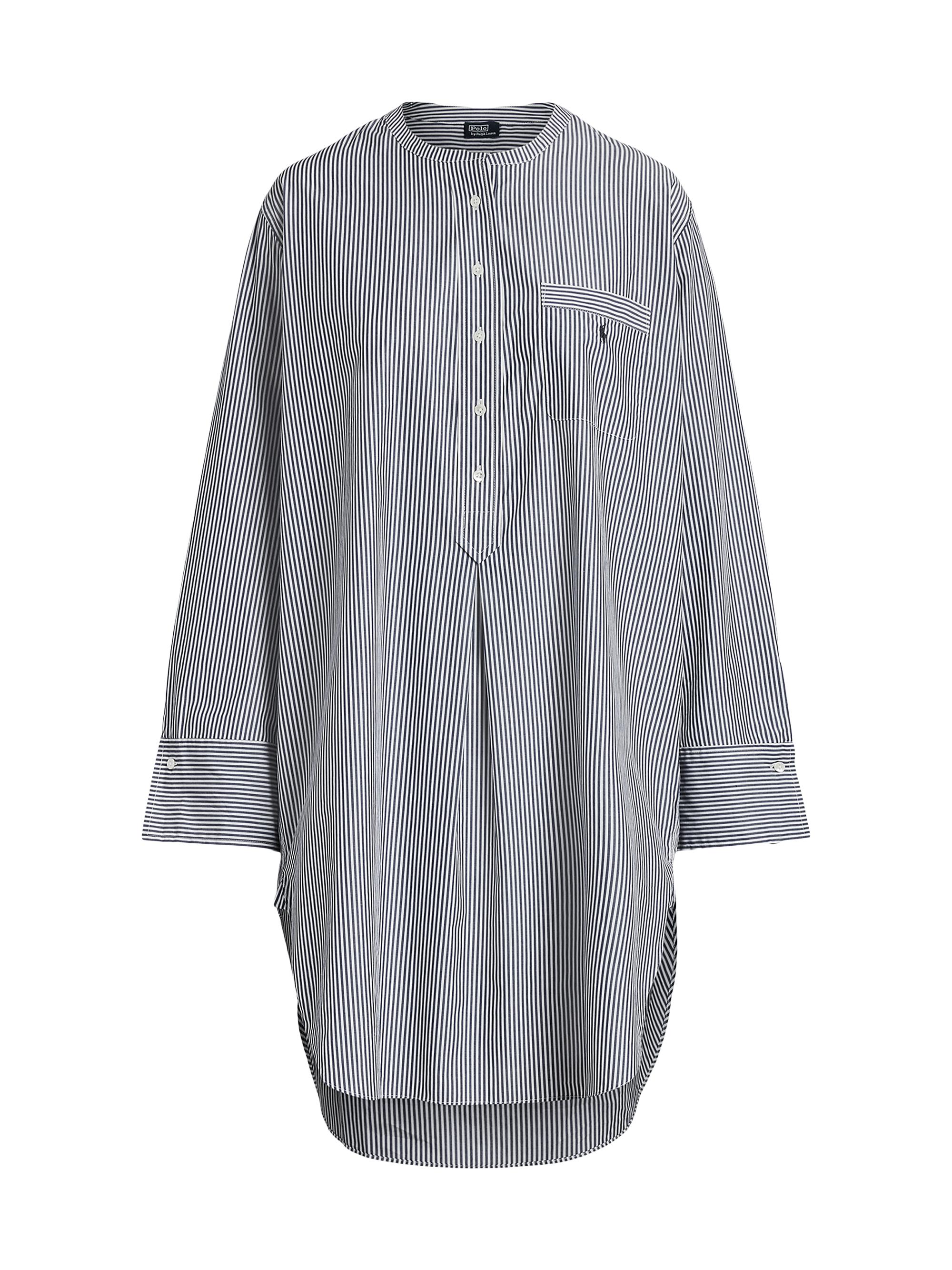 Polo Ralph Lauren Women's Striped Cotton Sleep Shirt - White Cloud Beacon Blue