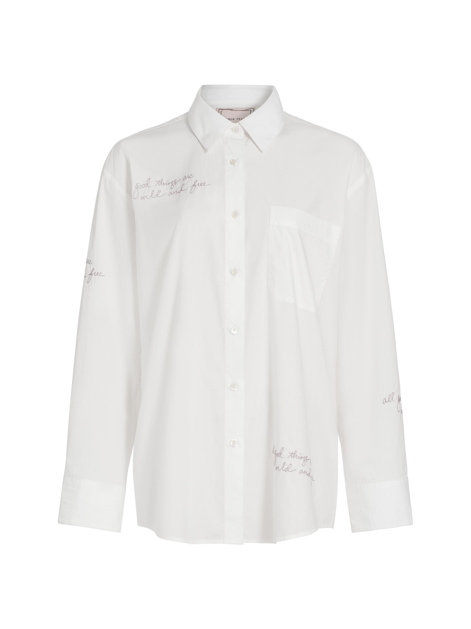 Lingua Franca Women's All Good Things Are Wild And Free Cotton Shirt - White