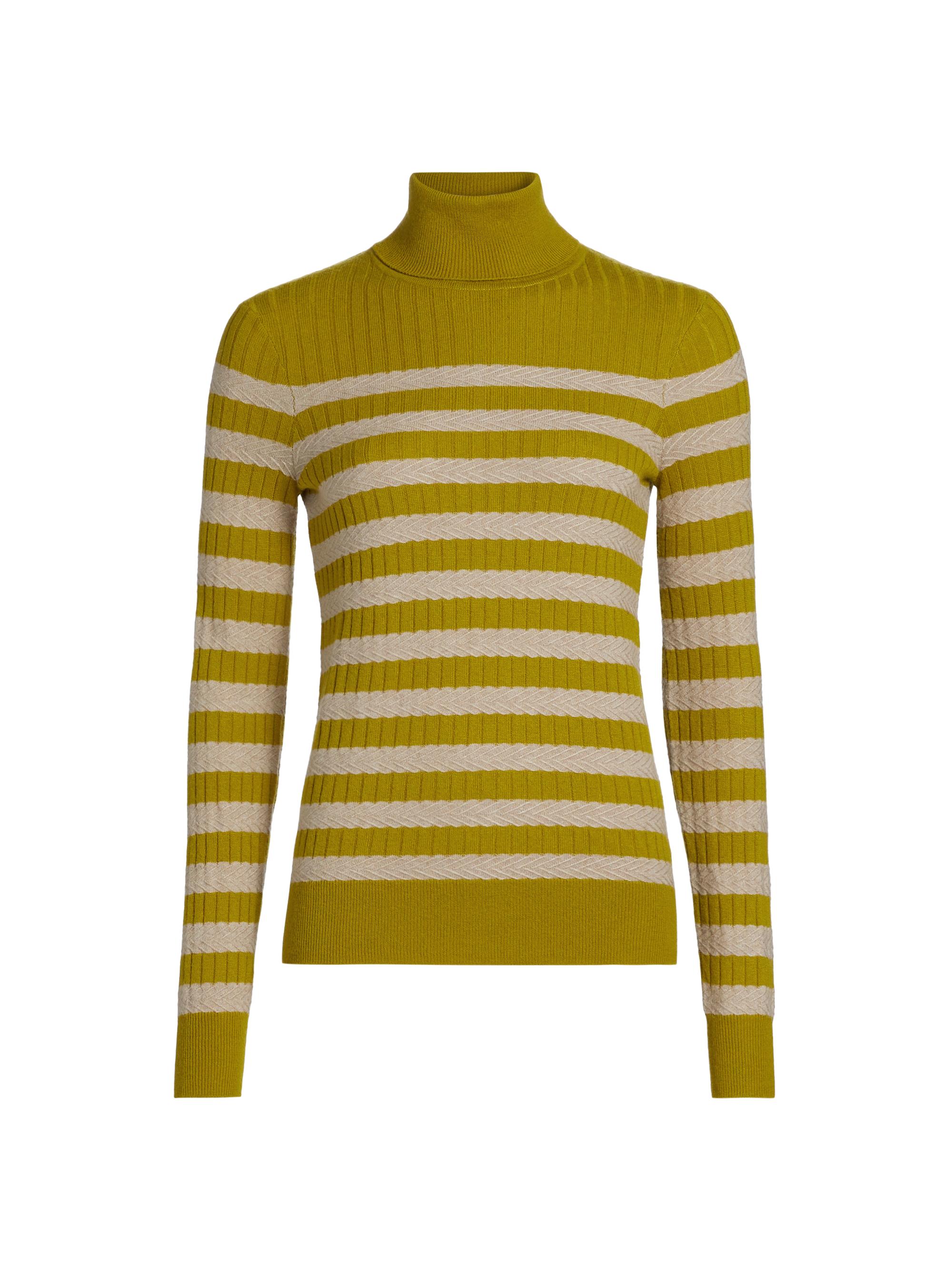 Lingua Franca Women's Morrissey Striped Turtleneck Sweater - Olive Oil