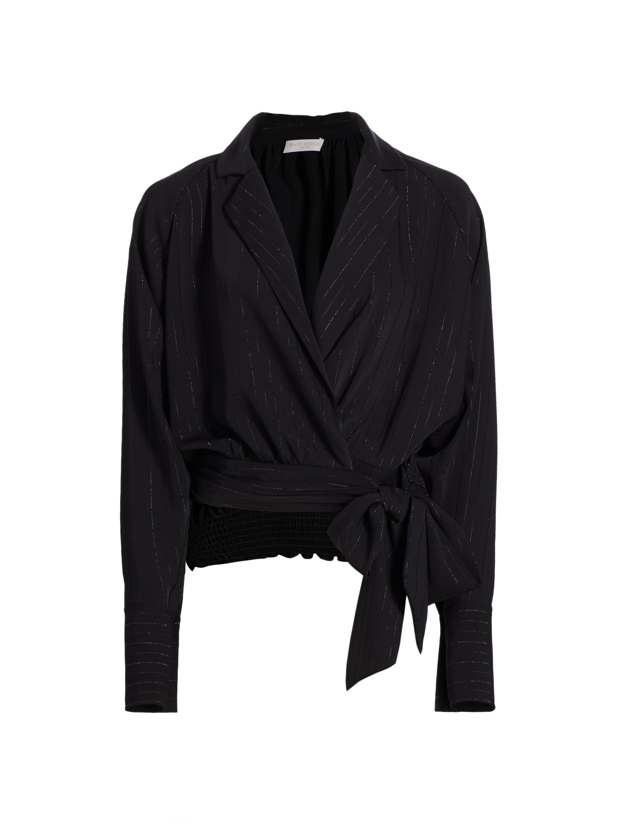 Ramy Brook Women's Oliver Pinstriped Tie-Waist Jacket - Black City Stripe