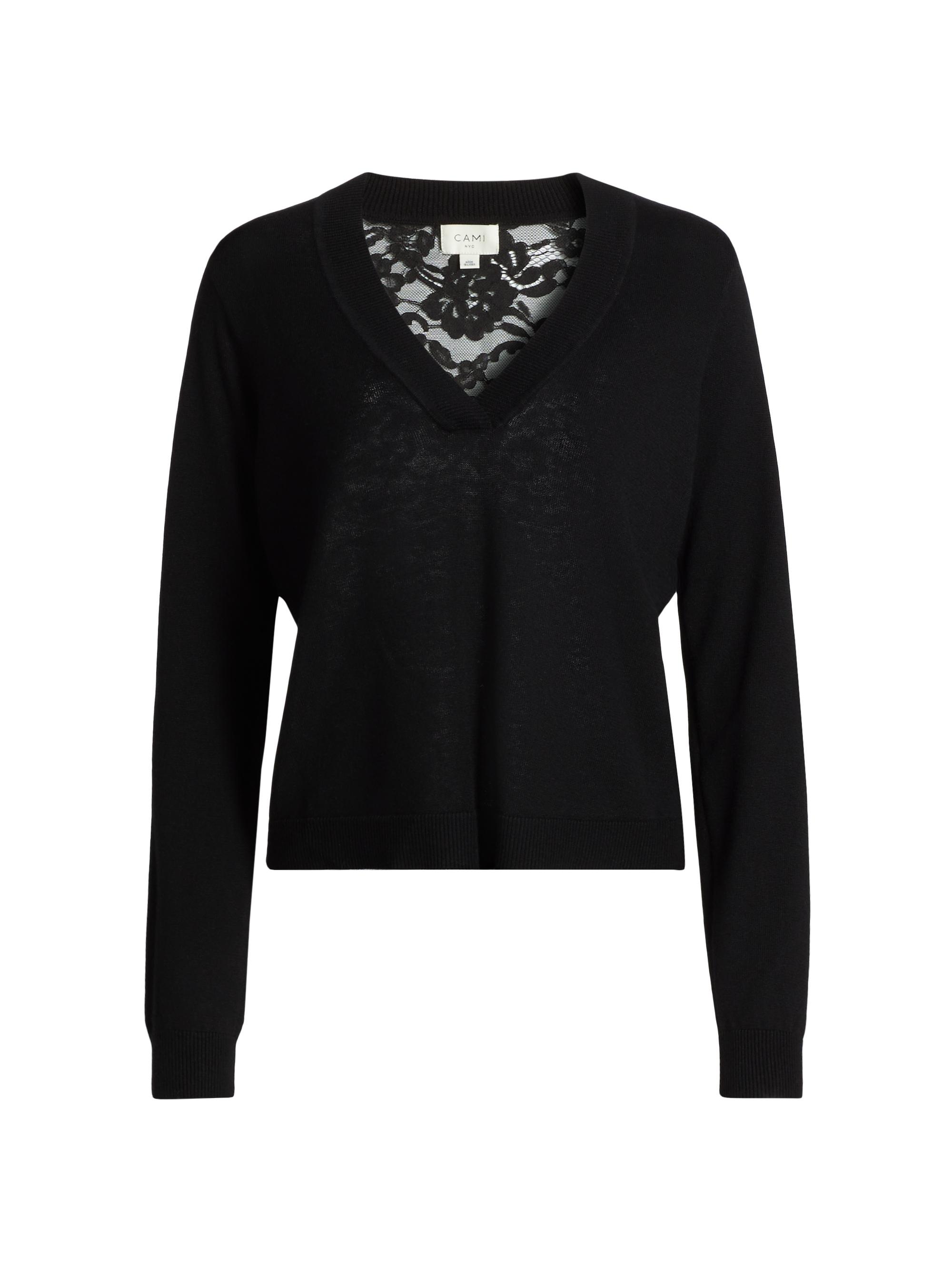 Cami NYC Women's Camden Lace V-Neck Sweater - Black