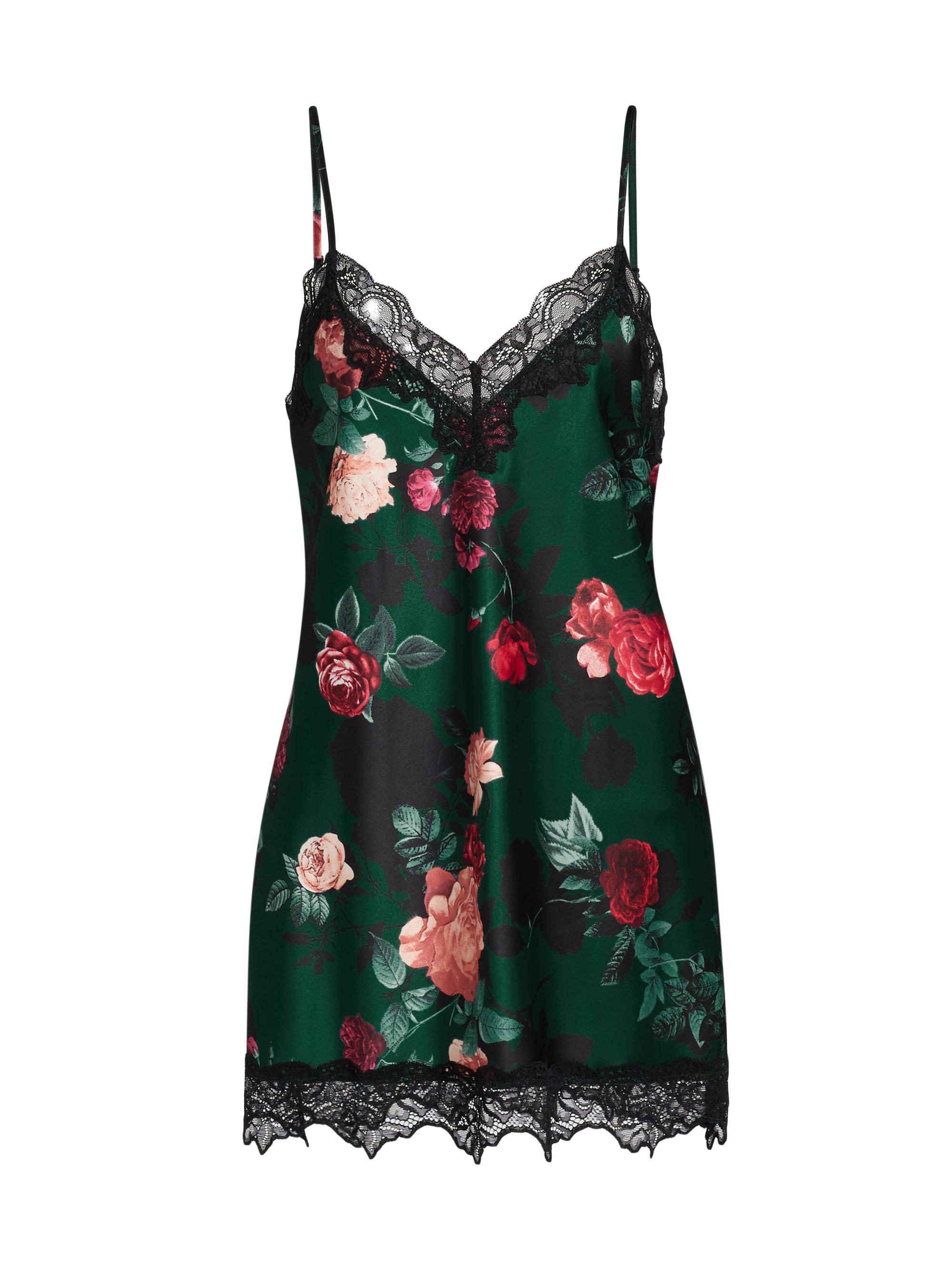 In Bloom Women's Elora Floral Satin Chemise - Forest Green