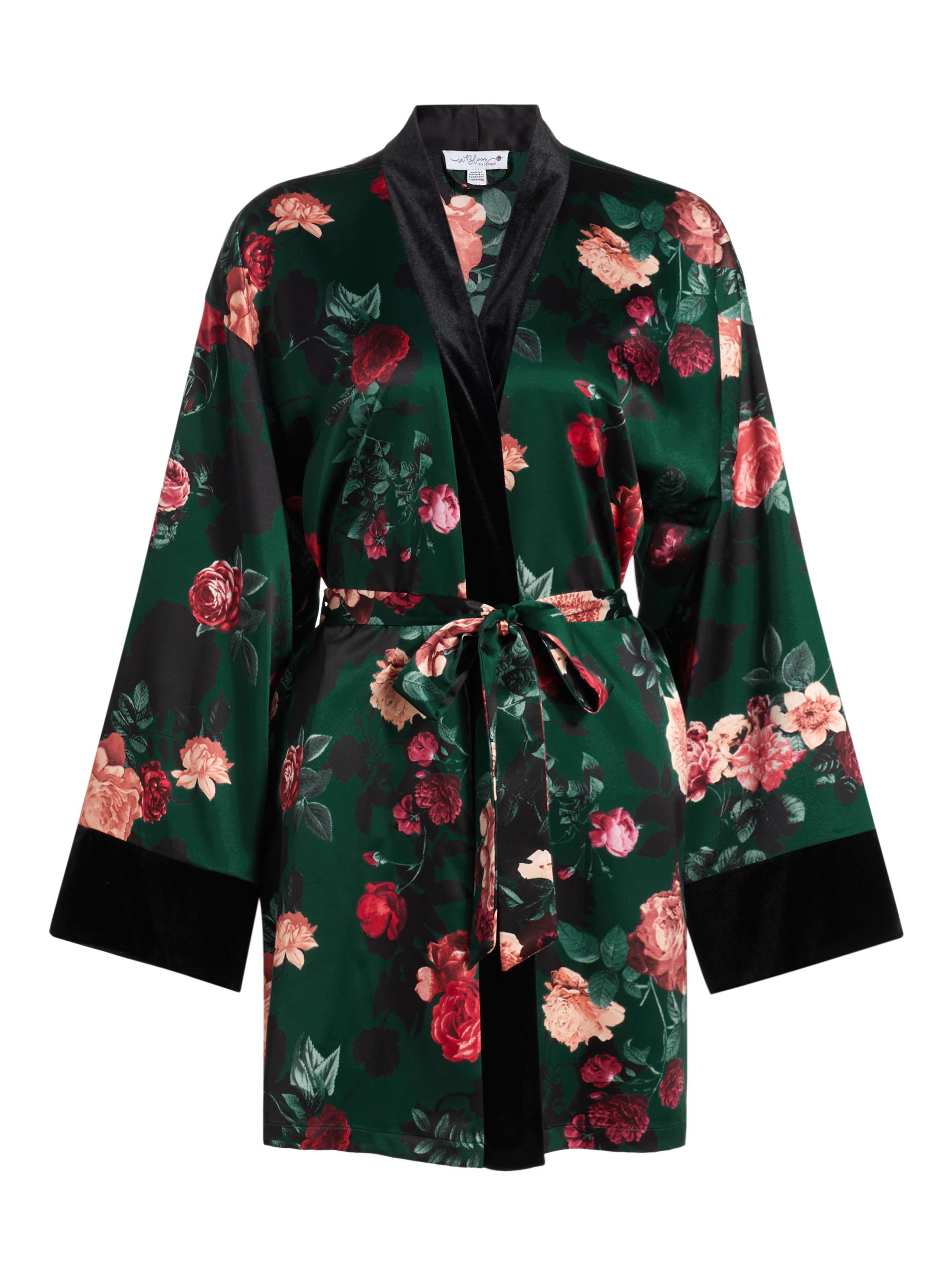 In Bloom Women's Elora Floral Satin Wrap - Forest Green