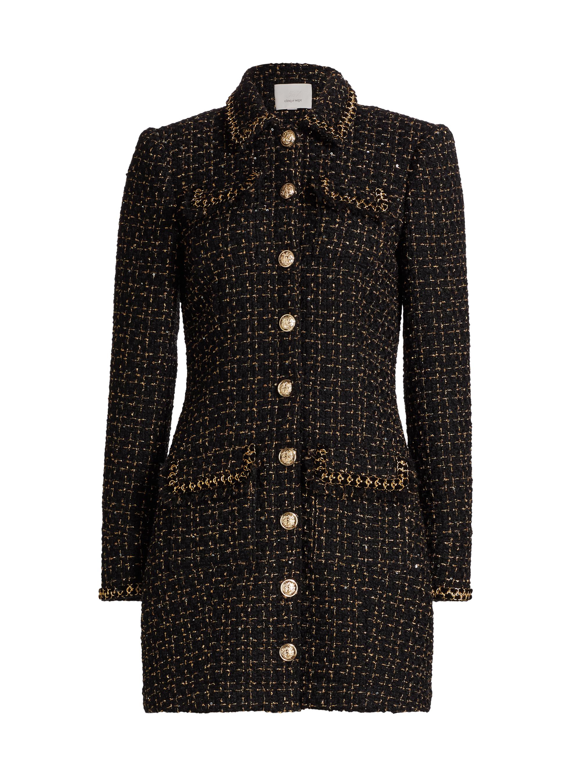 CINQ A SEPT Women's Sasha Tweed Mini Shirtdress - Black Gold