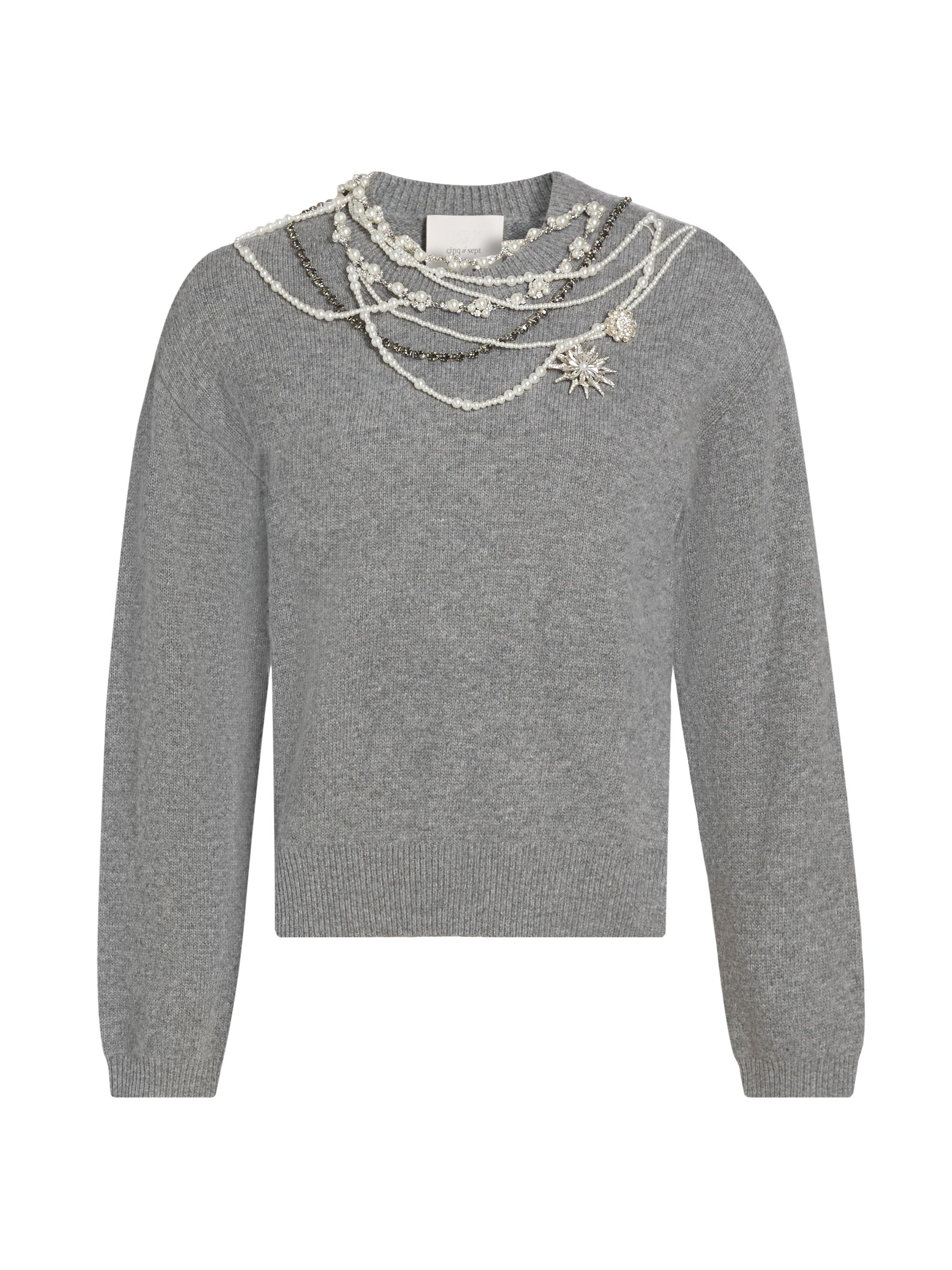 CINQ A SEPT Women's Lilliana Necklace Sweater - Light Heather Grey