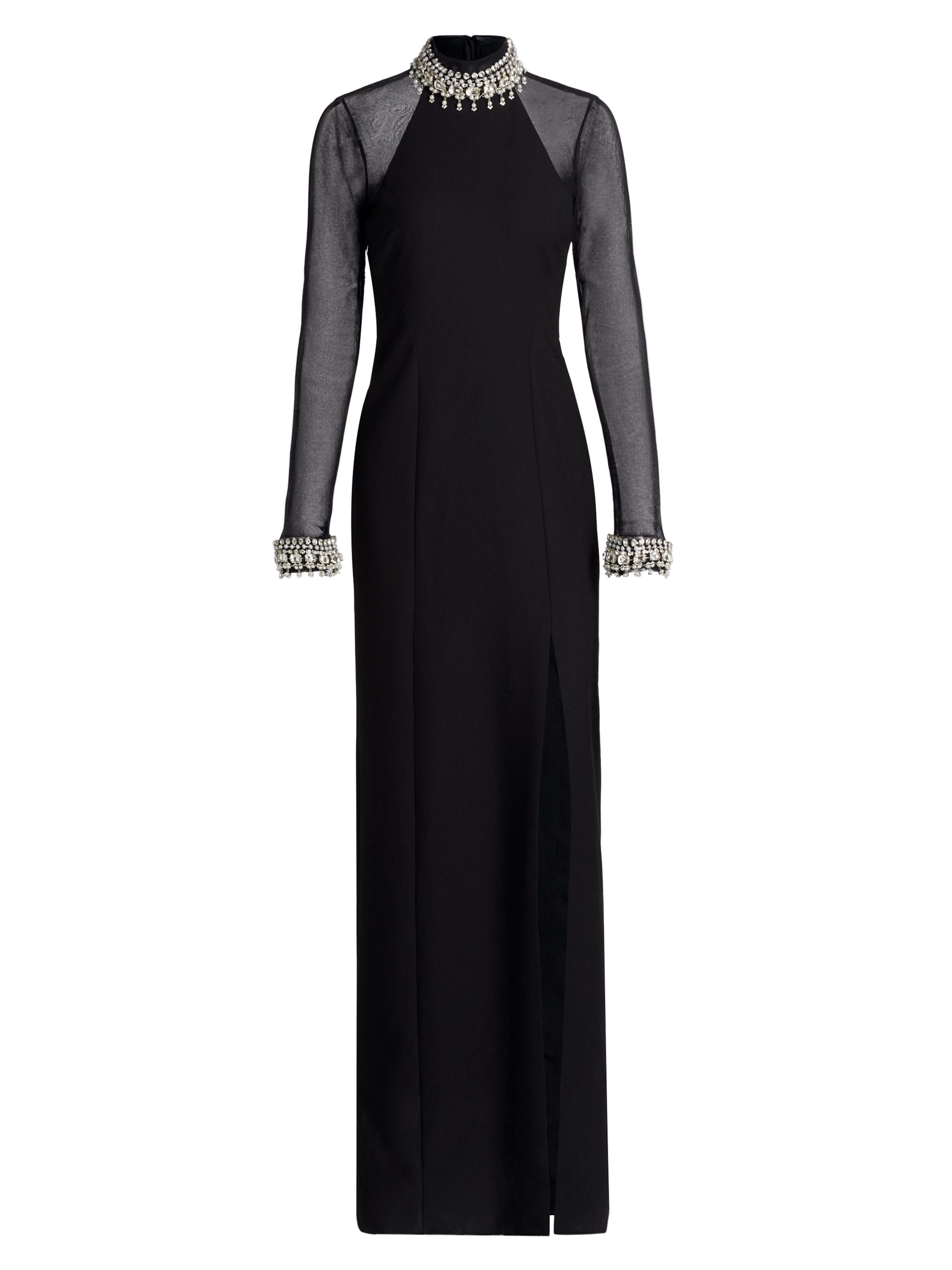 CINQ A SEPT Women's Loretta Crystal-Embellished Long-Sleeve Gown - Black Silver