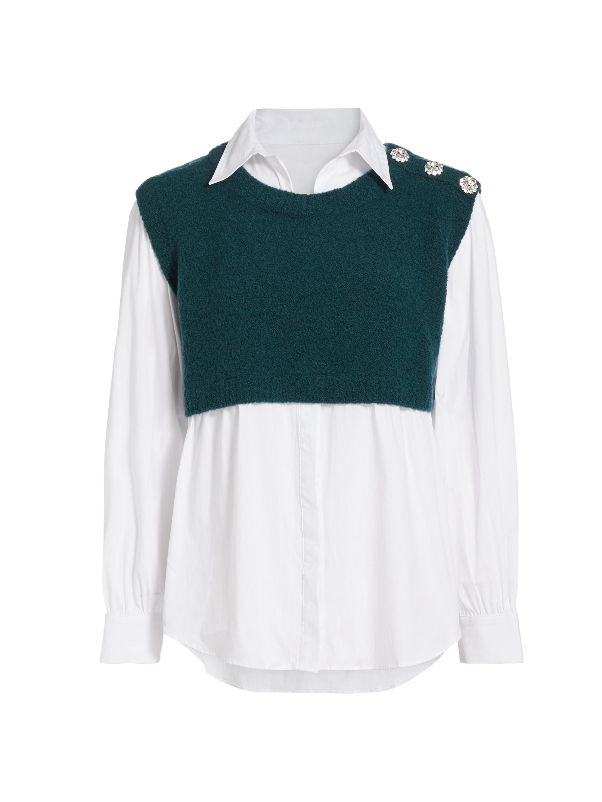 CINQ A SEPT Women's Alden Wool-Blend Layered Shirt - Green Onyx White