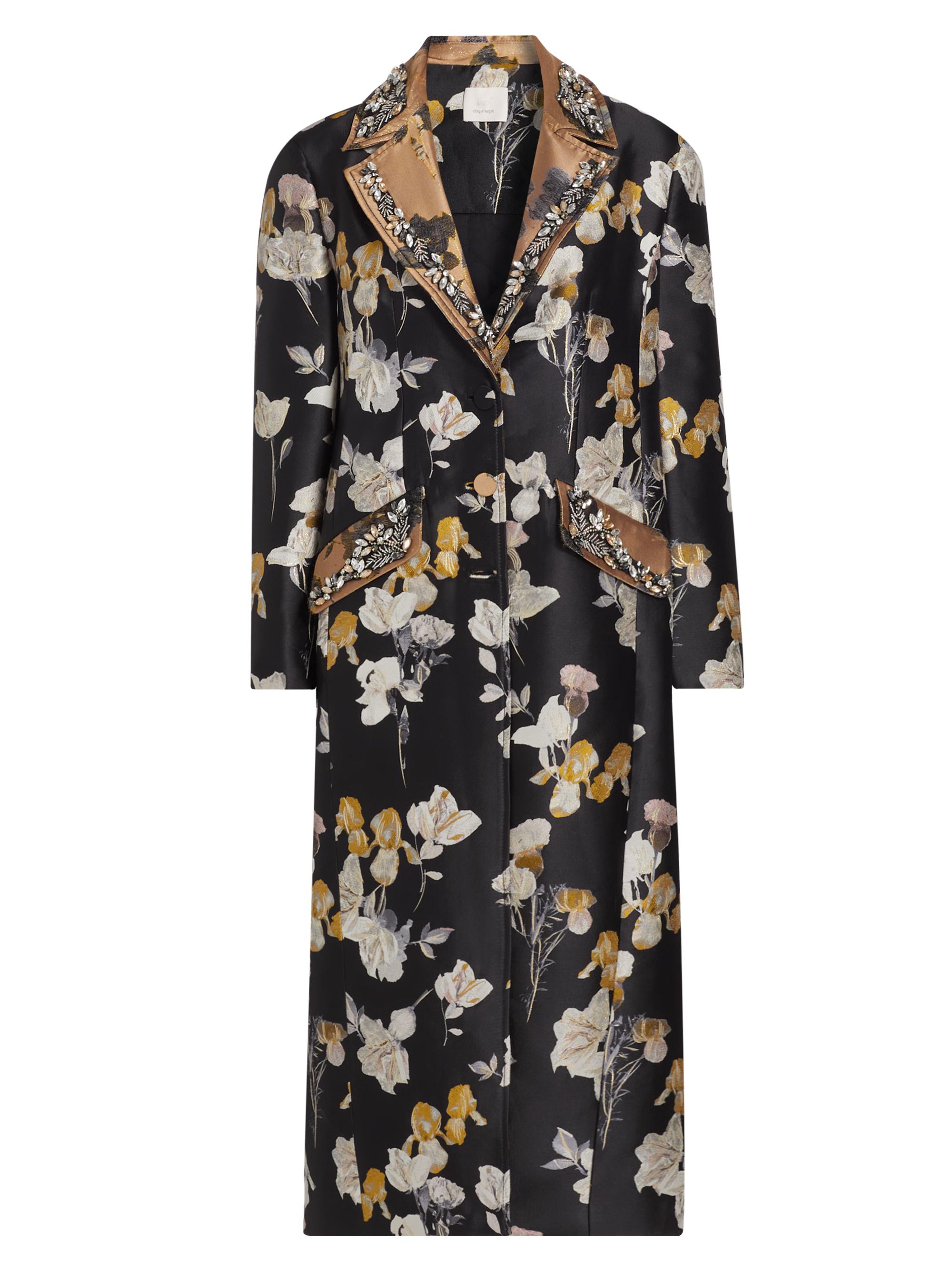 CINQ A SEPT Women's Rabia Floral-Beaded Single-Breasted Coat - Black Multi